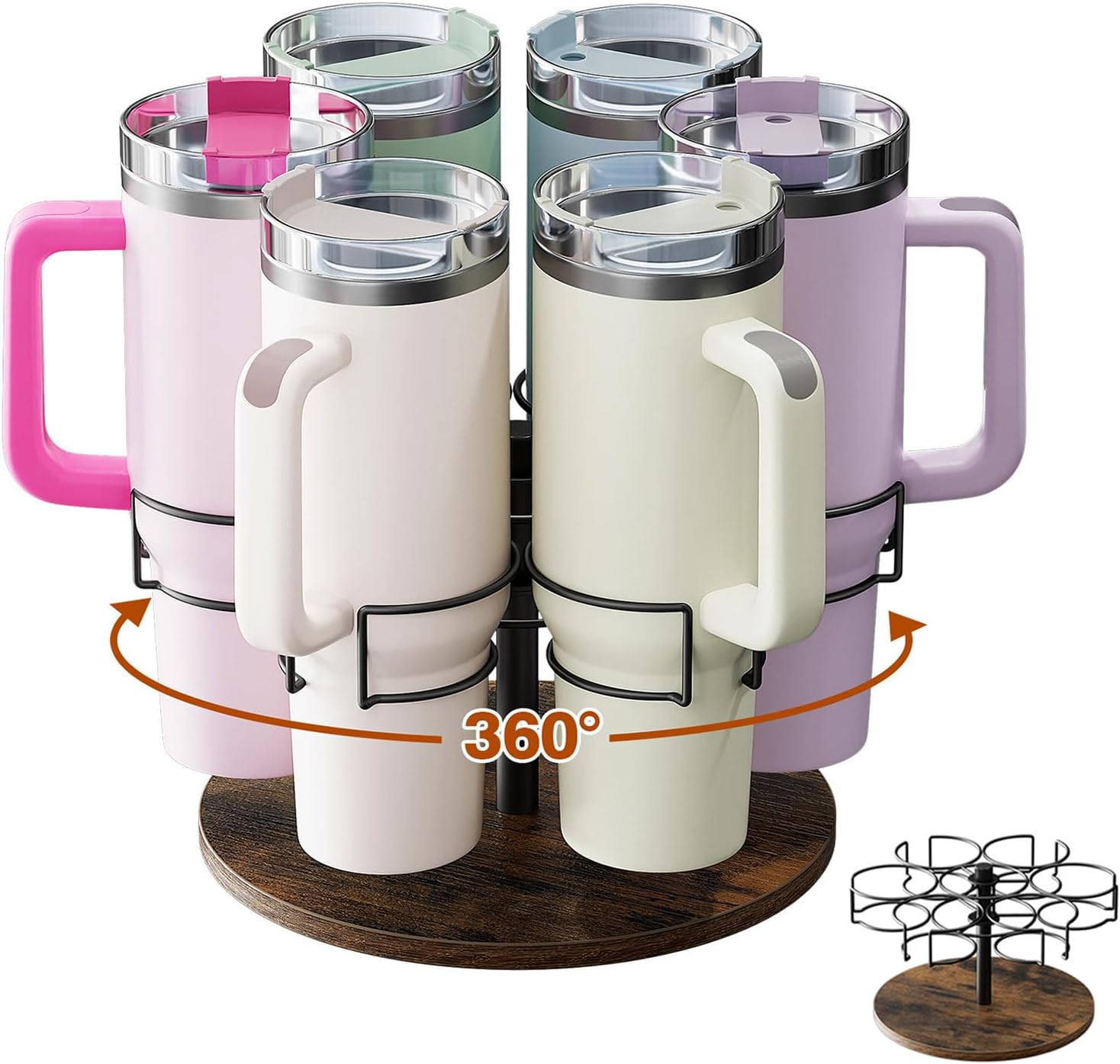 6 Tier Rotating Water Bottle Organizer, Tumbler Holder for Stanley 40oz, Cup Storage Rack for Kitchen Counter & Cabinet