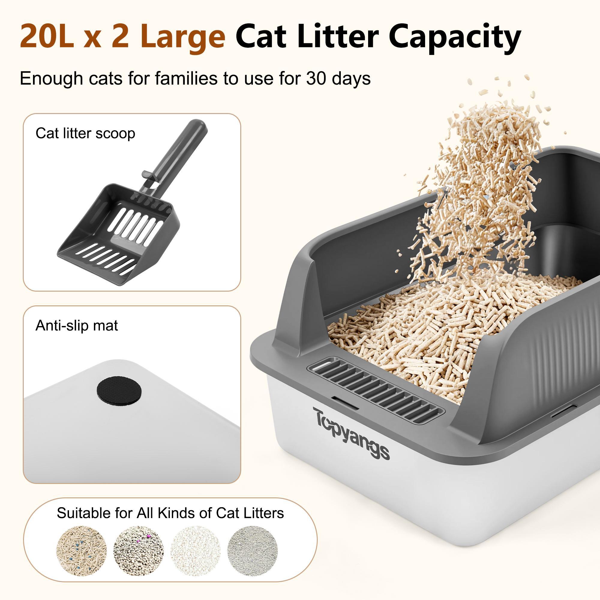 Topyangs 2-Pack Stainless Steel Cat Litter Box, Extra Large High Anti-Splash Sides, Leak-Proof Non-Stick Metal Litter Pans, Easy to Clean, Comes with 2 Litter Scoops, Ideal for Multi-Cat Families
