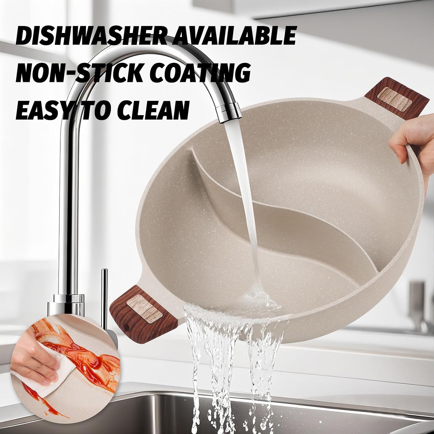 Dual Sided Hot Pot with Divider, 7QT Non-Stick Shabu Shabu Pot, Split Cooking Pan for Induction Stove, Family Party Cookware，gift
