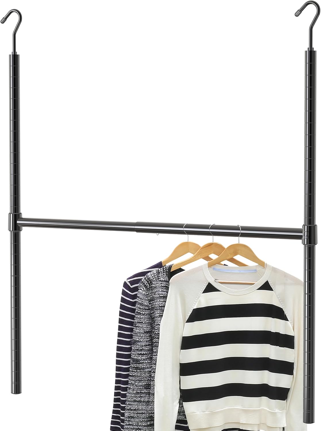 HULIABU Adjustable Double Hanging Closet Rod, Expandable Wardrobe Organizer, Space Saving Storage Rack, No Drill Clothes Hanger for Bedroom & Apartment