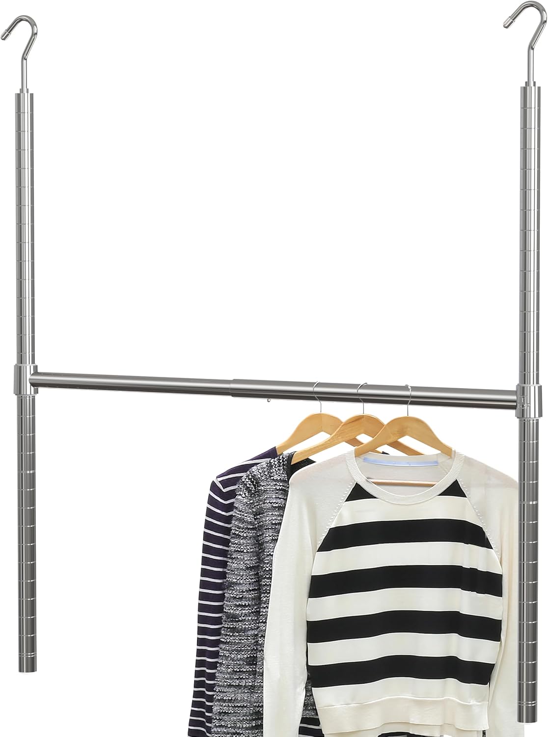 HULIABU Adjustable Double Hanging Closet Rod, Expandable Wardrobe Organizer, Space Saving Storage Rack, No Drill Clothes Hanger for Bedroom & Apartment