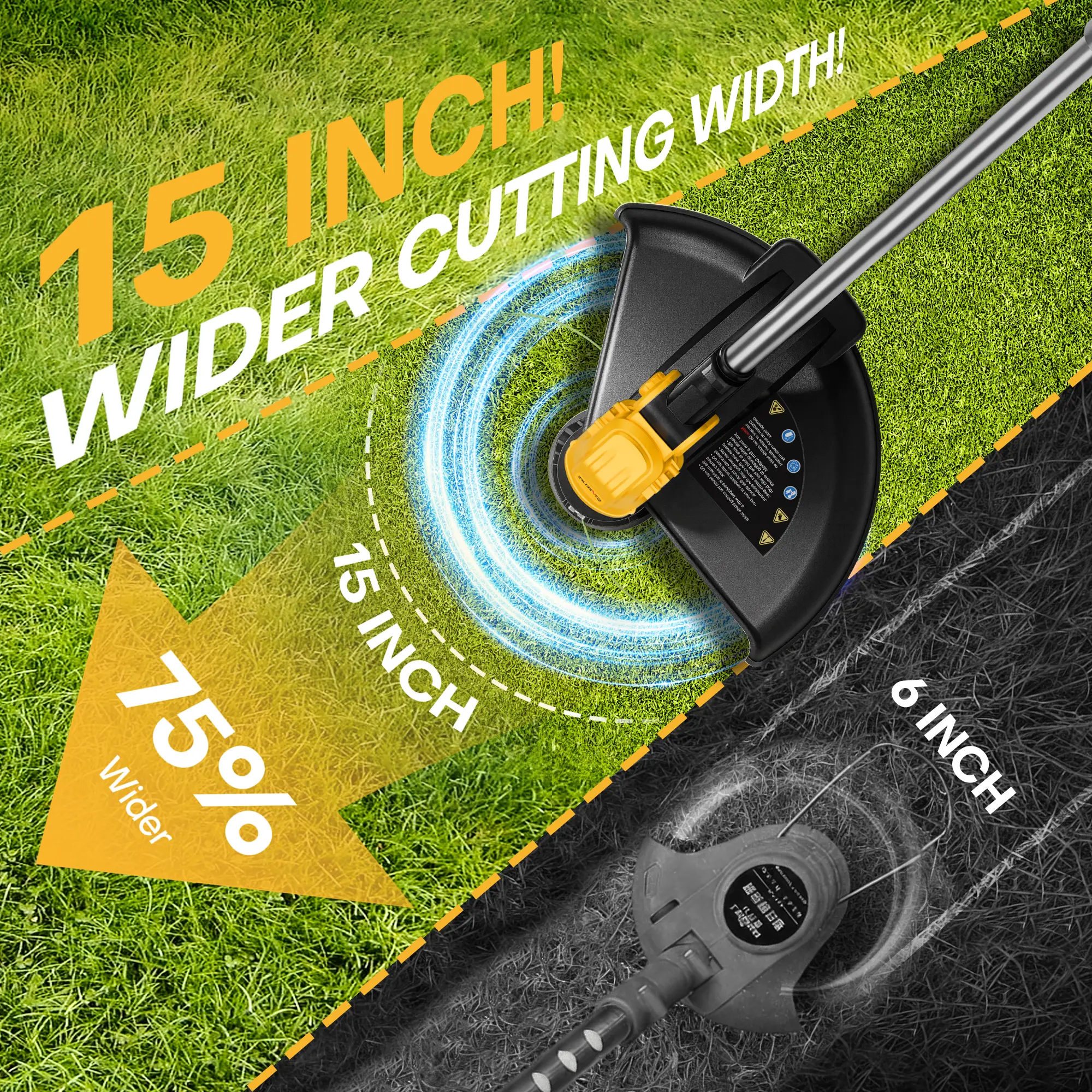 GEVEELIFE Bruchless Electric Weed Wacker String Trimmer,21V Cordless Weed Eater and Edger, 15'' Cutting Width with 2*5.0Ah Batteries Powered Brush Cutter, 4 in 1 Lawn Mower , Eco Friendly Grass Cutter,