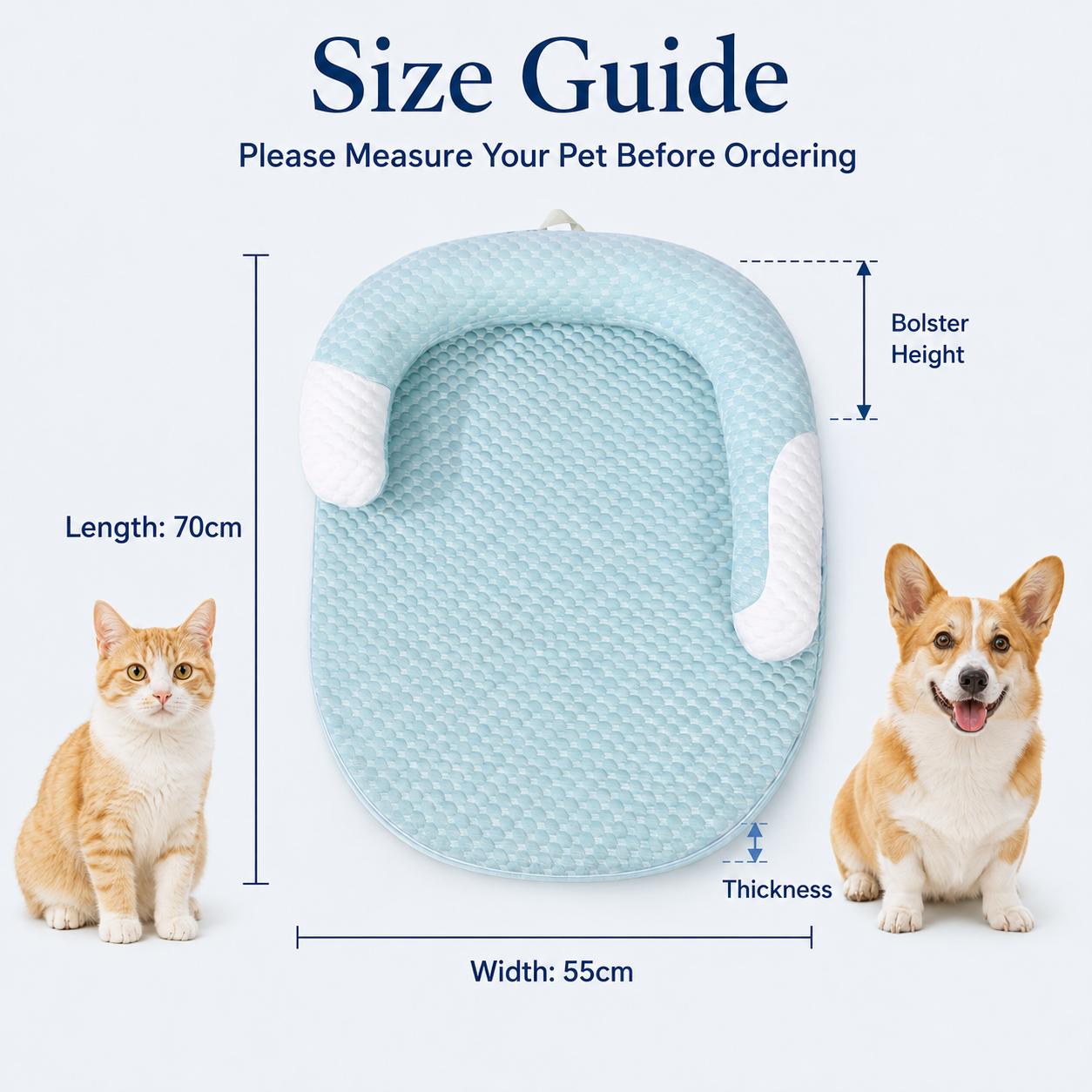 KittyDine Cooling Kitten Bed for Small Dogs & Cats - Cool-to-the-Touch Mat, Detachable U-Shaped Bolster, Polyurethane Foam Cushioned Base, Machine Washable Cover, Non-Slip Bottom