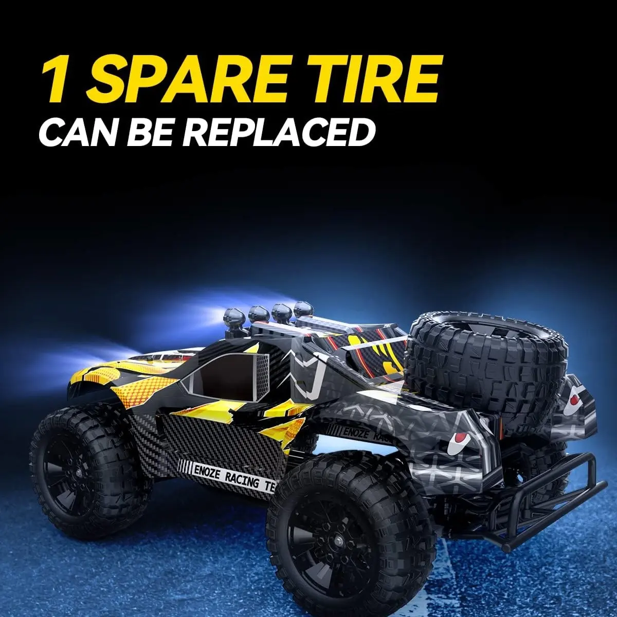 DEERC 9201E 1:10 Large Offroad Remote Control Race Car for Boys, 48 km/h Fast Short Course 4x4 PVC-Free Electric Vehicle with Lights, 2 Lithium-Ion Rechargeable Batteries, Miniature RC Cars