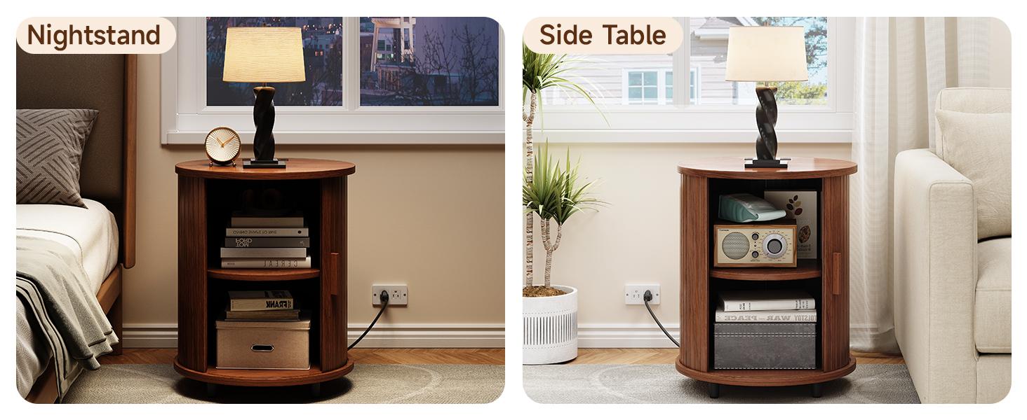 【BackToSchool】ONBRILL Round End Table Set of 2 with Charging Station, Mid Century Bedside Table with Sliding Door & 2 Tier Storage, Modern Nightstands Set of 2 for Living Room, Bedroom, Entryway BackToSchool,dorm essentials,home decor 【BackToSchool】ONBRILL Round End Table Set of 2 with Charging Station, Mid Century Bedside Table with Sliding Door & 2 Tier Storage, Modern Nightstands Set of 2 for Living Room, Bedroom, Entryway BackToSchool,dorm essentials,home decor