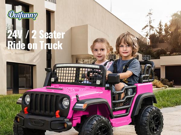 Outfunny 24V/12V Kids Ride on Truck, 4WD/2WD 2 Seater Electric Ride on Toys Car for Big Kids w/ Remote, 4x200W Motor