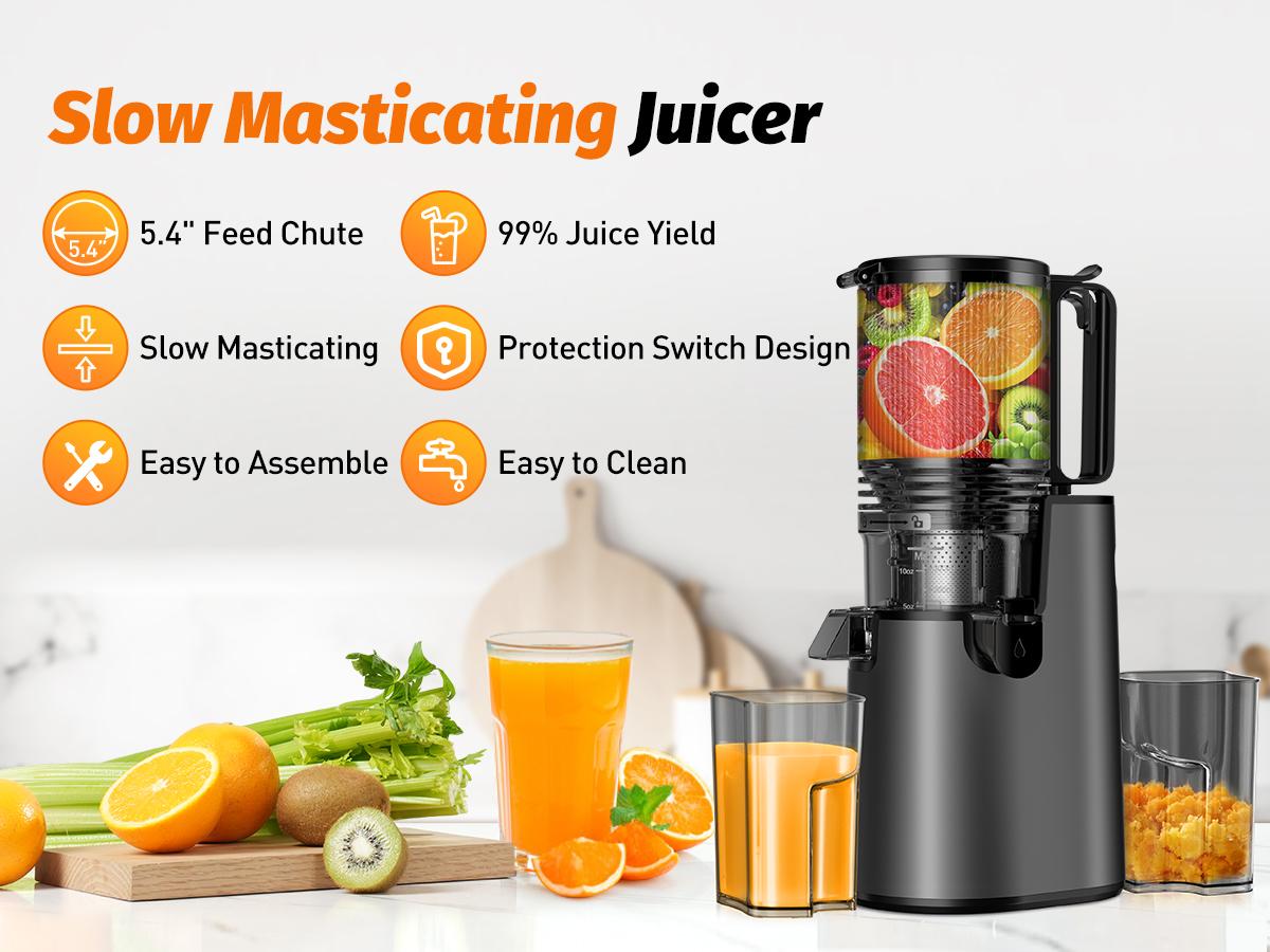 LQZ 350W Cold Press Juicer - Slow Masticating, 5.4 Inch Feed Chute, High Juice Yield, Easy Clean, 55rpm Technology for Whole Fruits & Veggies,Summer Glow LQZ 350W Cold Press Juicer - Slow Masticating, 5.4 Inch Feed Chute, High Juice Yield, Easy Clean, 55rpm Technology for Whole Fruits & Veggies,Summer Glow