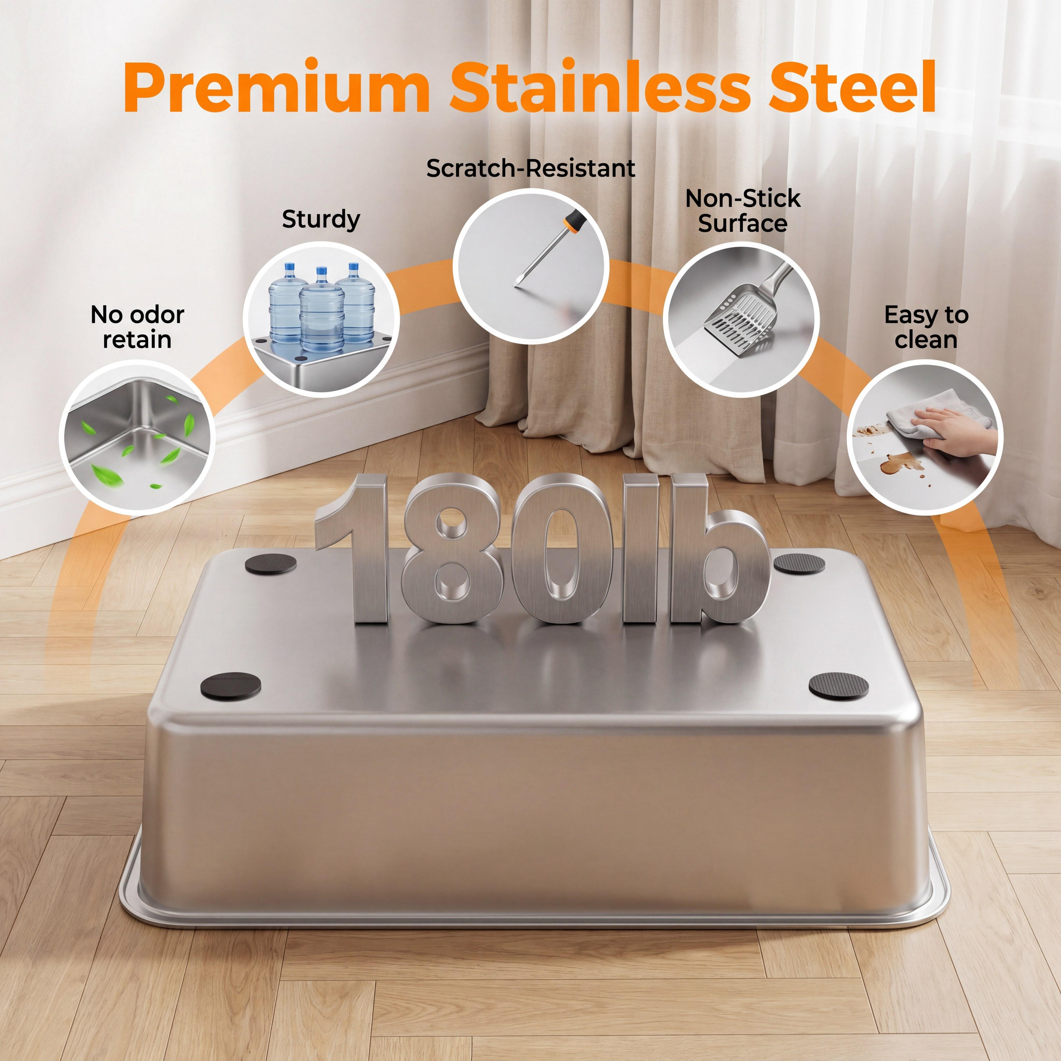 Topyangs 2-Pack Stainless Steel Cat Litter Box, Extra Large High Anti-Splash Sides, Leak-Proof Non-Stick Metal Litter Pans, Easy to Clean, Comes with 2 Litter Scoops, Ideal for Multi-Cat Families
