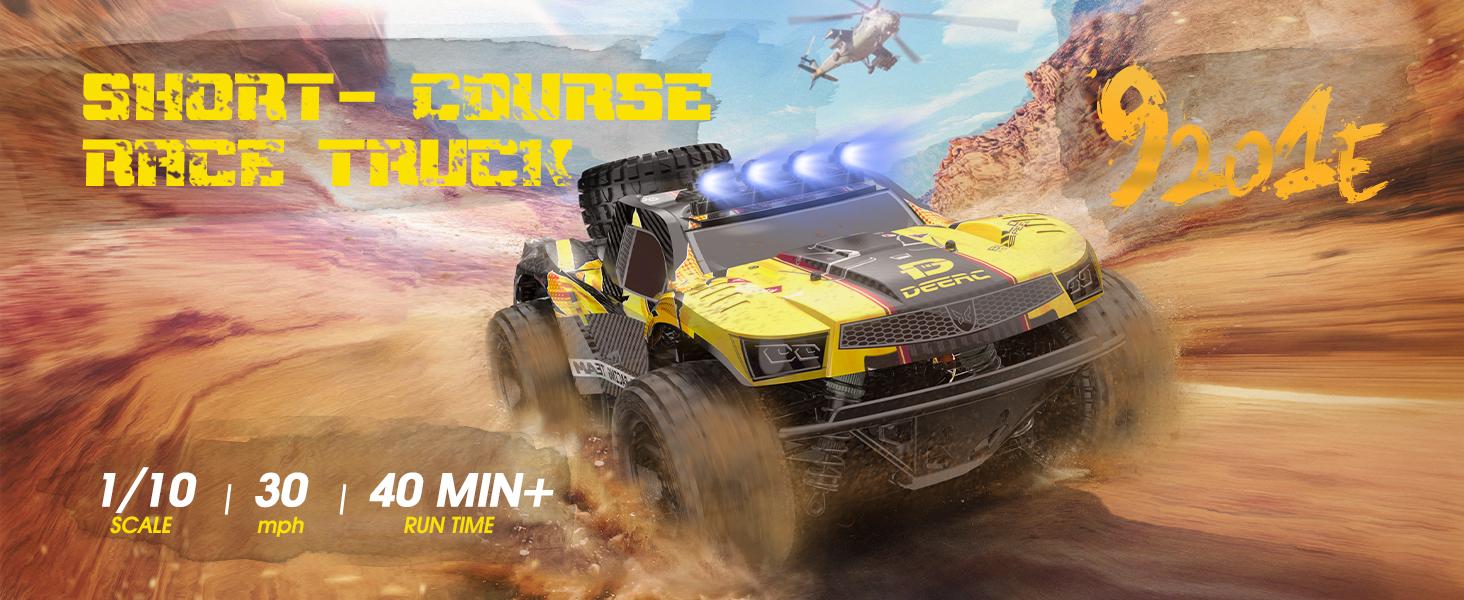 DEERC 9201E 1:10 Large Offroad Remote Control Race Car for Boys, 48 km/h Fast Short Course 4x4 PVC-Free Electric Vehicle with Lights, 2 Lithium-Ion Rechargeable Batteries, Miniature RC Cars DEERC 9201E 1:10 Large Offroad Remote Control Race Car for Boys, 48 km/h Fast Short Course 4x4 PVC-Free Electric Vehicle with Lights, 2 Lithium-Ion Rechargeable Batteries, Miniature RC Cars
