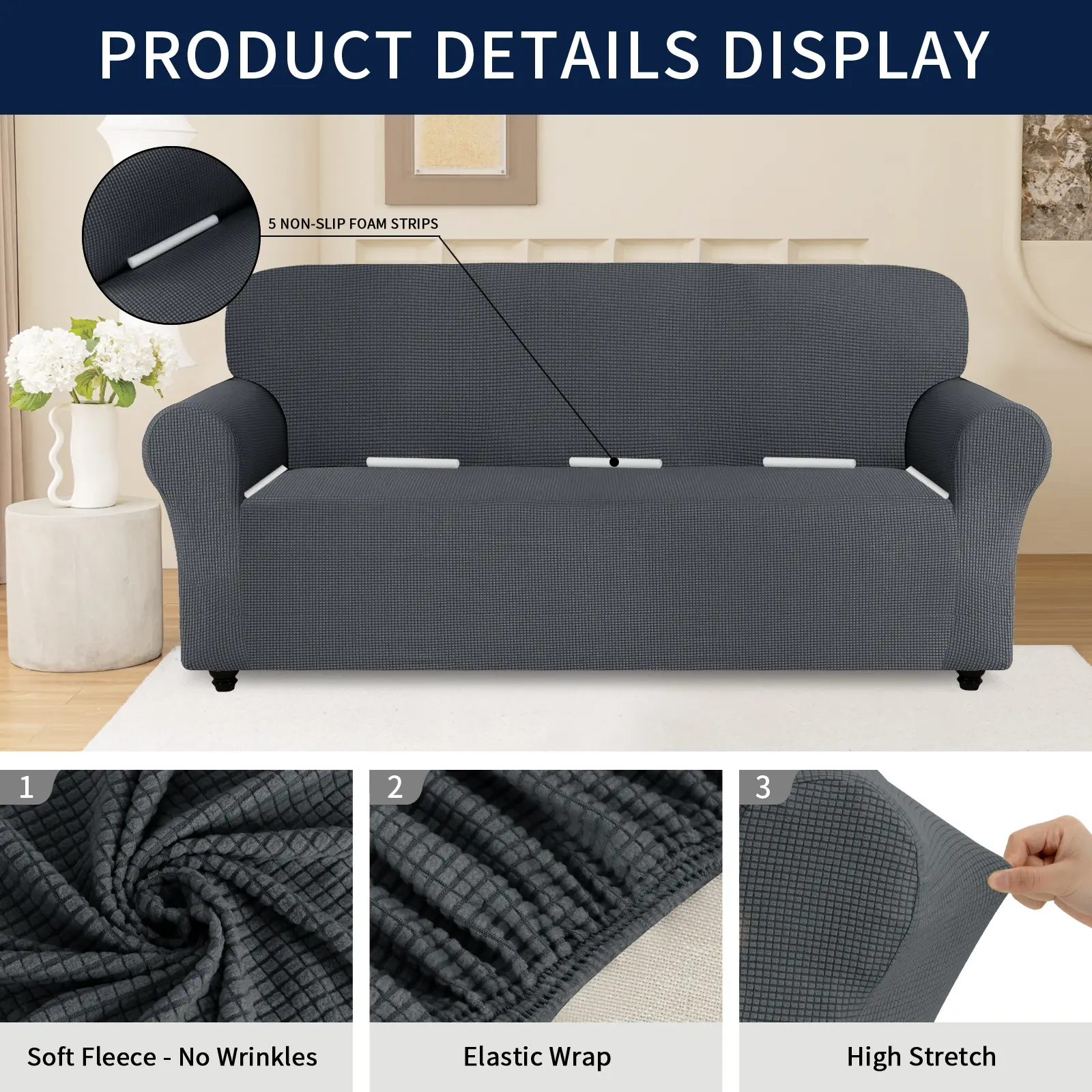 100% Waterproof Sofa Cover - Elastic Stretch Anti-Slip Jacquard Slipcover for 1/2/3 Seats, Pet-Friendly Washable Soft Furniture Protector for Living Room Home Decor (1 Count), Sofa Covers,back to school,dorm essentials,home essentials