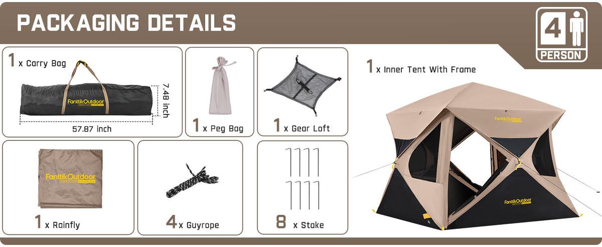Fanttikoutdoor Zeta C6 Person Instant Cabin Tent/Alpha C4 Ultra 4 Person Pop Up Instant Cabin Tent Setup in 60 Seconds with Rainfly & Windproof Portable with Carry Bag for Family Camping & Hiking,SummerWins, Father's Day Gifts, Tents For Camping summerwin