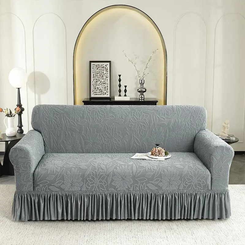 Pure Color Elastic Jacquard Sofa Cover, Sofa Couch Covers, Stretch Sofa Cover Dustproof Slipcover for Living Room Outdoor Single Twin Triple Quad Armchair, All Seasons Washable