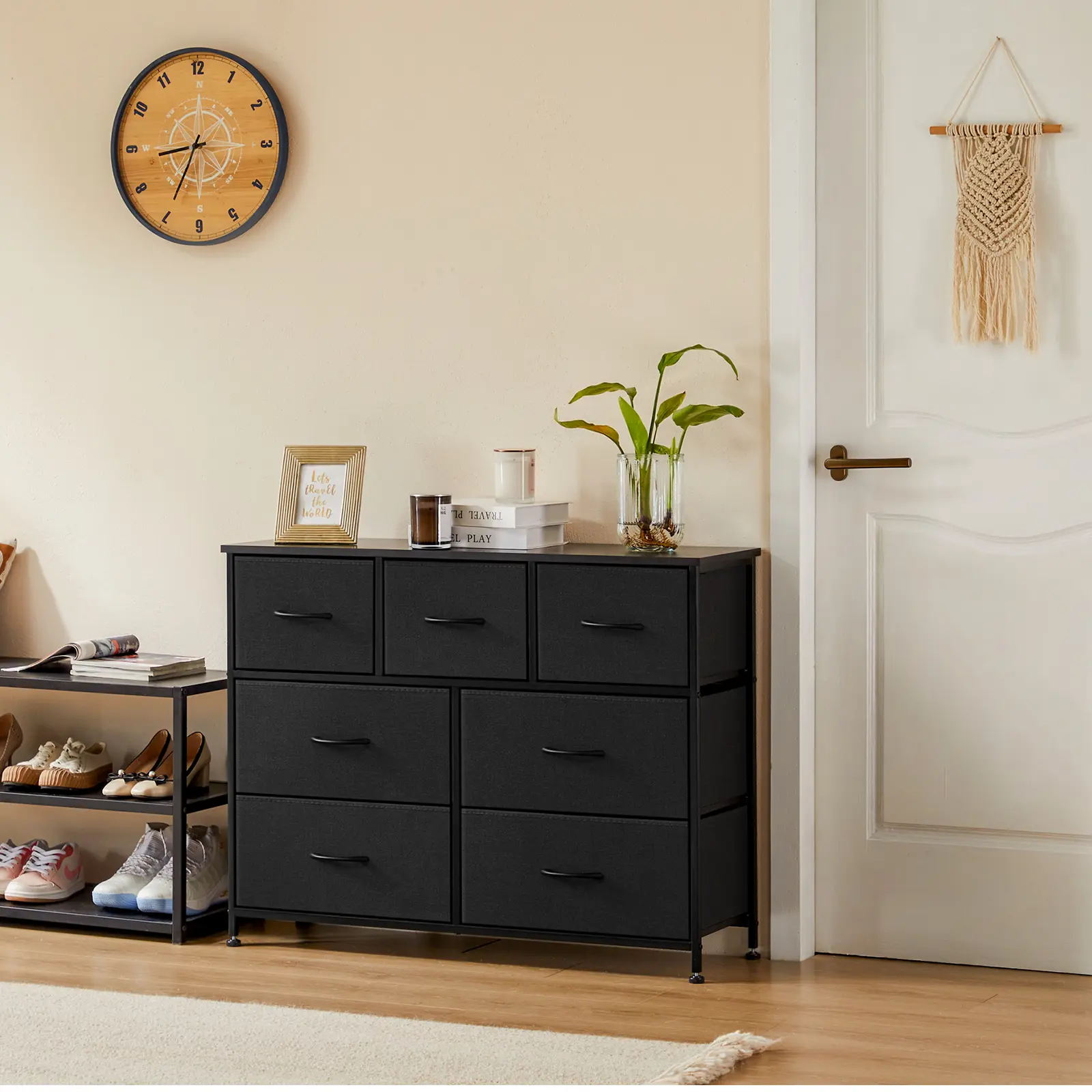【Deal】Sweetcrispy 7-Drawer Black Fabric Drawer Storage Dresser - Bedroom Dresser, Small Room Organization Product, Organizer Storage, TV Stand Sideboard, Entryway Cabinet