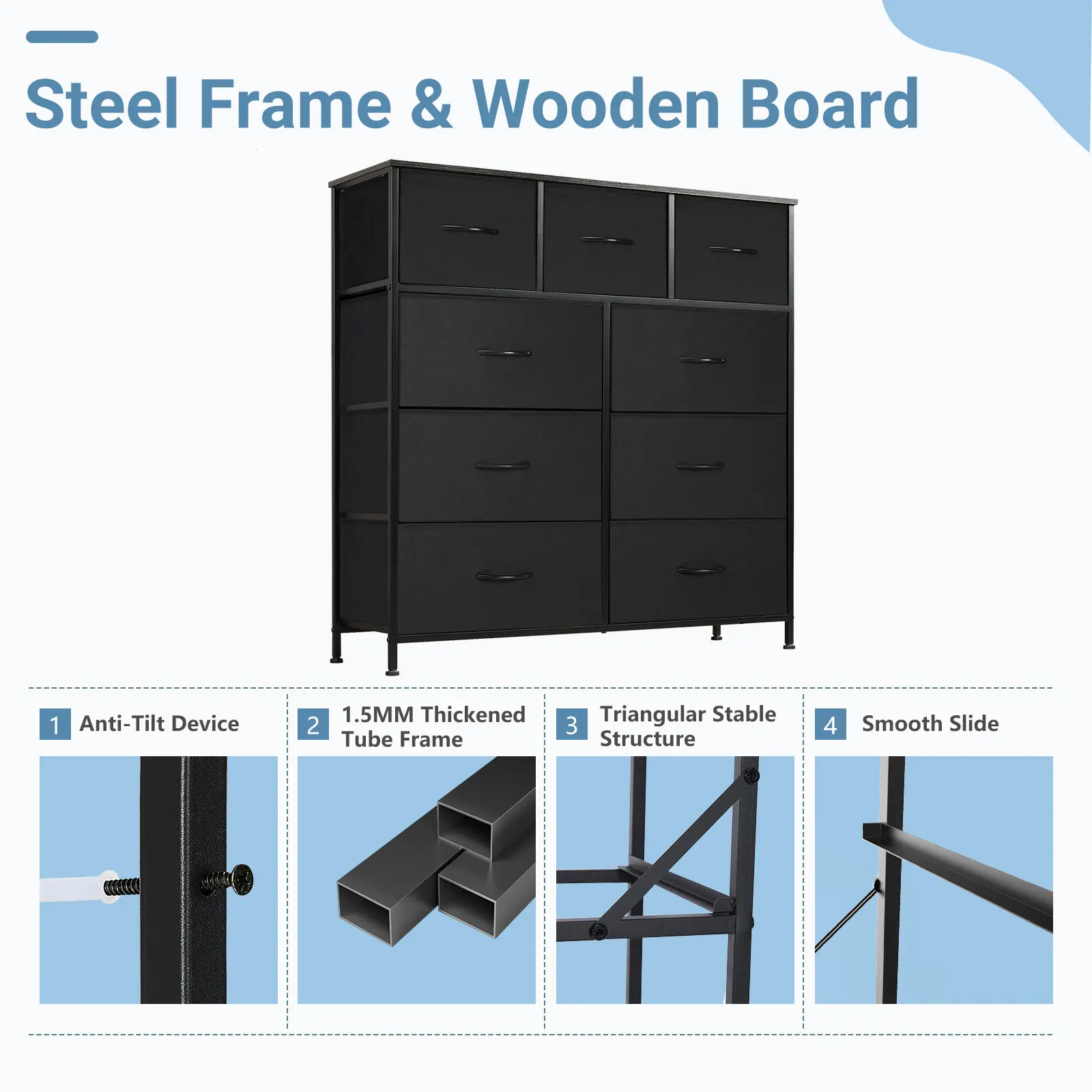 9 Drawers Dresser - Sturdy Fabric Storage Tower