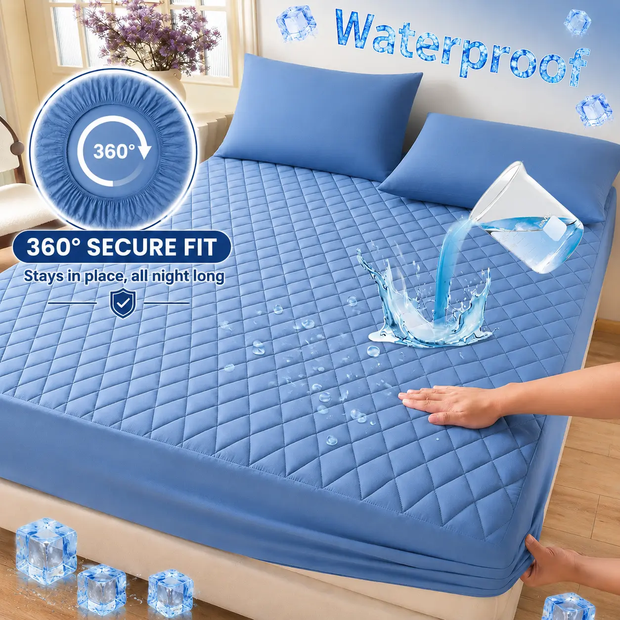 Waterproof Mattress Protector Queen Size, Washable & Durable Mattress Cover, 6-16'' Deep Pocket Mattress Pad , Fitted Sheet For Bedroom, Guest Room, Collage Dorm,Hotel,Dust Proof,back to school,back to school shopping,home decor
