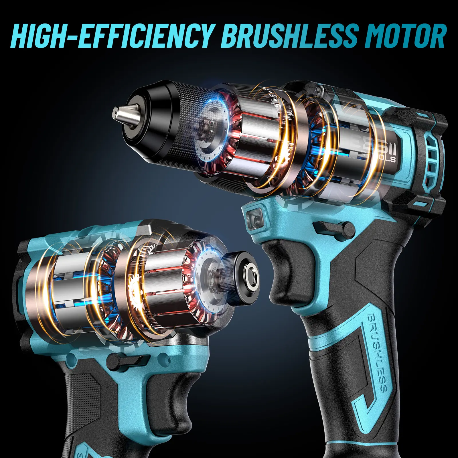 SEESII 3/8'' Brushless Cordless Drill and 1/4'' Impact Driver Combo Kit with 2 Batteries, 21V Max Electric Brushless Power Tool Set with Fast Charger