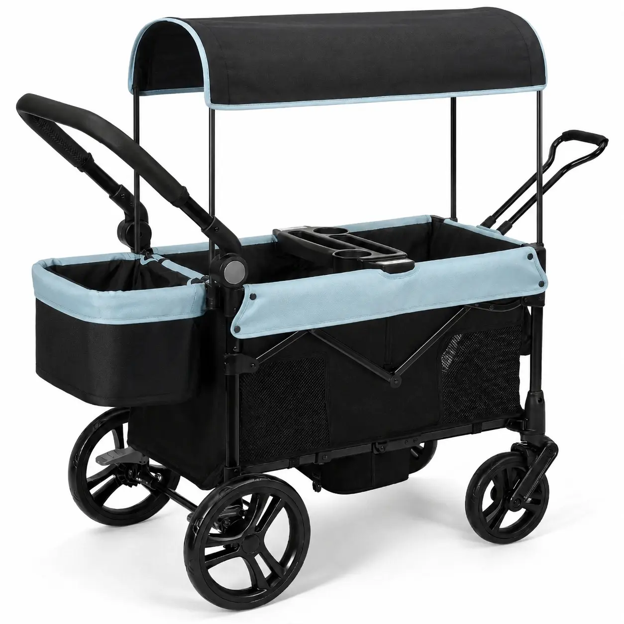 Dripex Stroller Wagon for 2 Kids, All-Terrain Foldable Kids Wagon Stroller with Removable Canopy, Mosquito Net, Snack Tray, Cup Holders & Storage Basket
