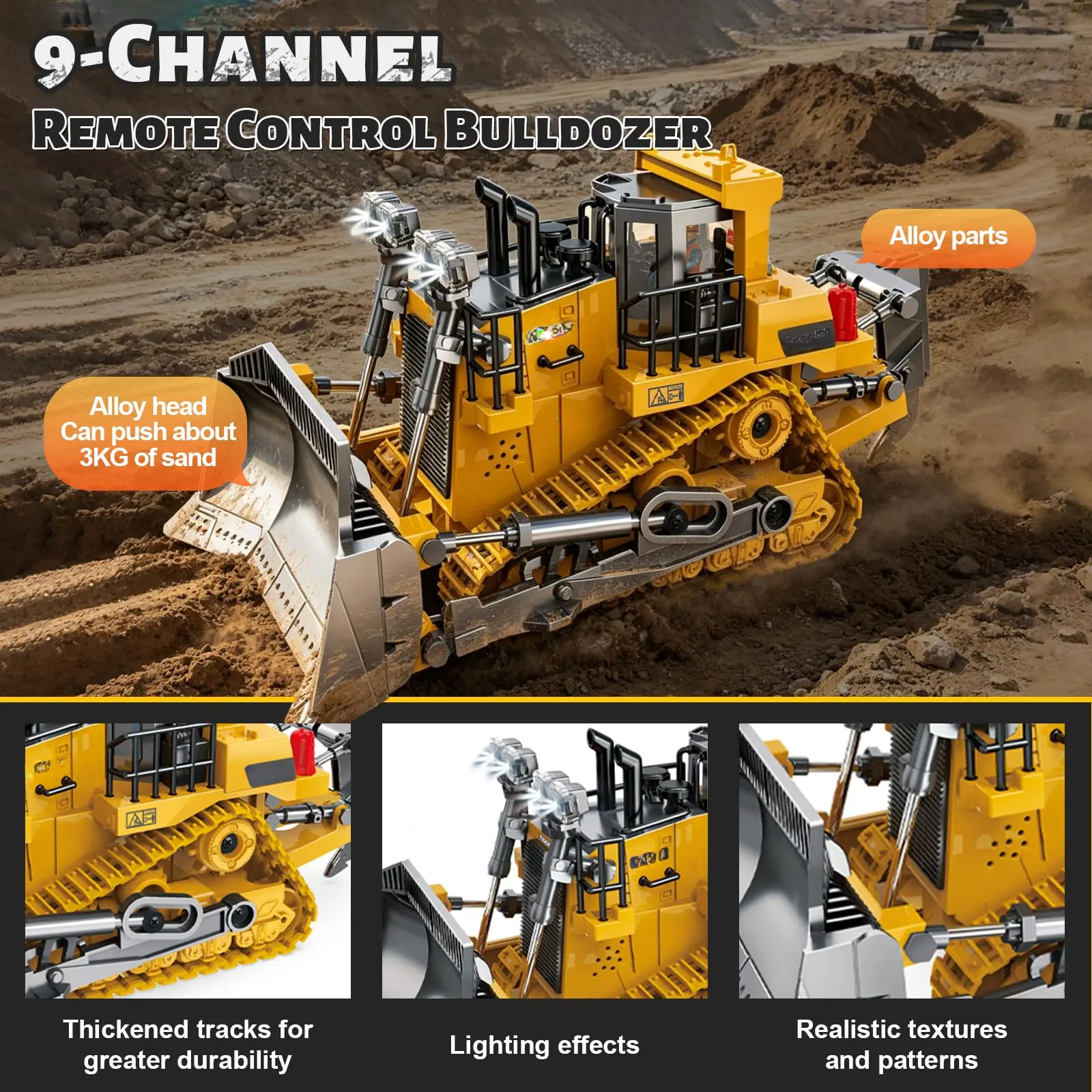 (Easy for kids!)Excavator RC Construction Truck 2.4G High-tech Remote-Control Bulldozer Construction Vehicle Electronic Toy Features lights, sounds and realistic tracks, suitable for children's play, children's gifts, birthday gifts,not 100% metal