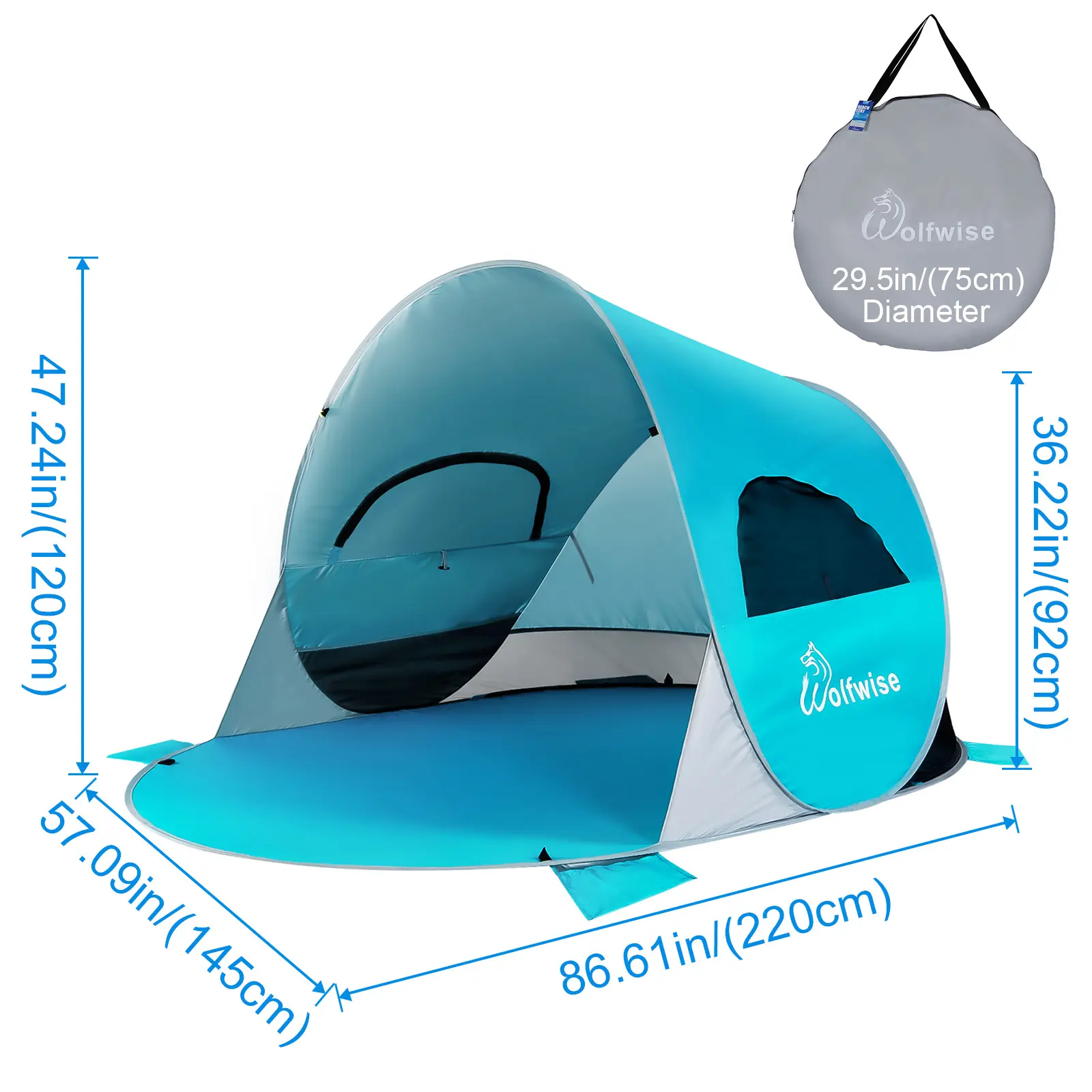 WolfWise UPF 50+ Easy Pop Up 3-4 Person Beach Tent, Sport Umbrella, Instant Sun Shelter Tent, Sun Shade Canopy, Portable Sand Pockets For Stability High Density Mesh Windows Outdoorfun #SummerVibes