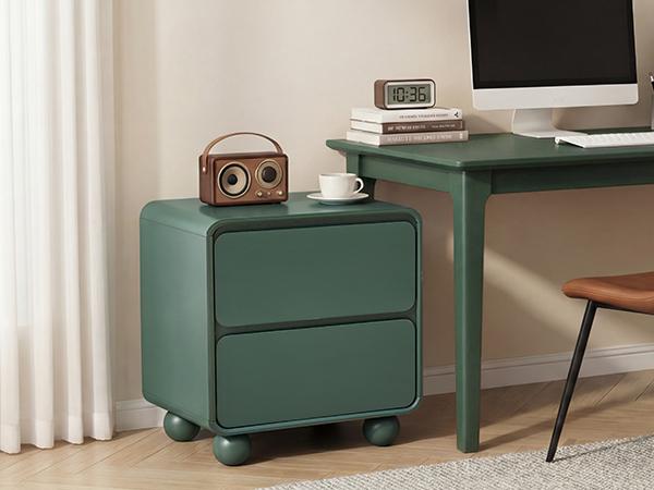Giratree Small Night Stand with 2 Drawers, Mid Century Modern Nightstands with Solid Wood Legs, 2 Drawer Dresser Curved Profile Design End Table Side Table for Small Space, Dorm, Bedroom