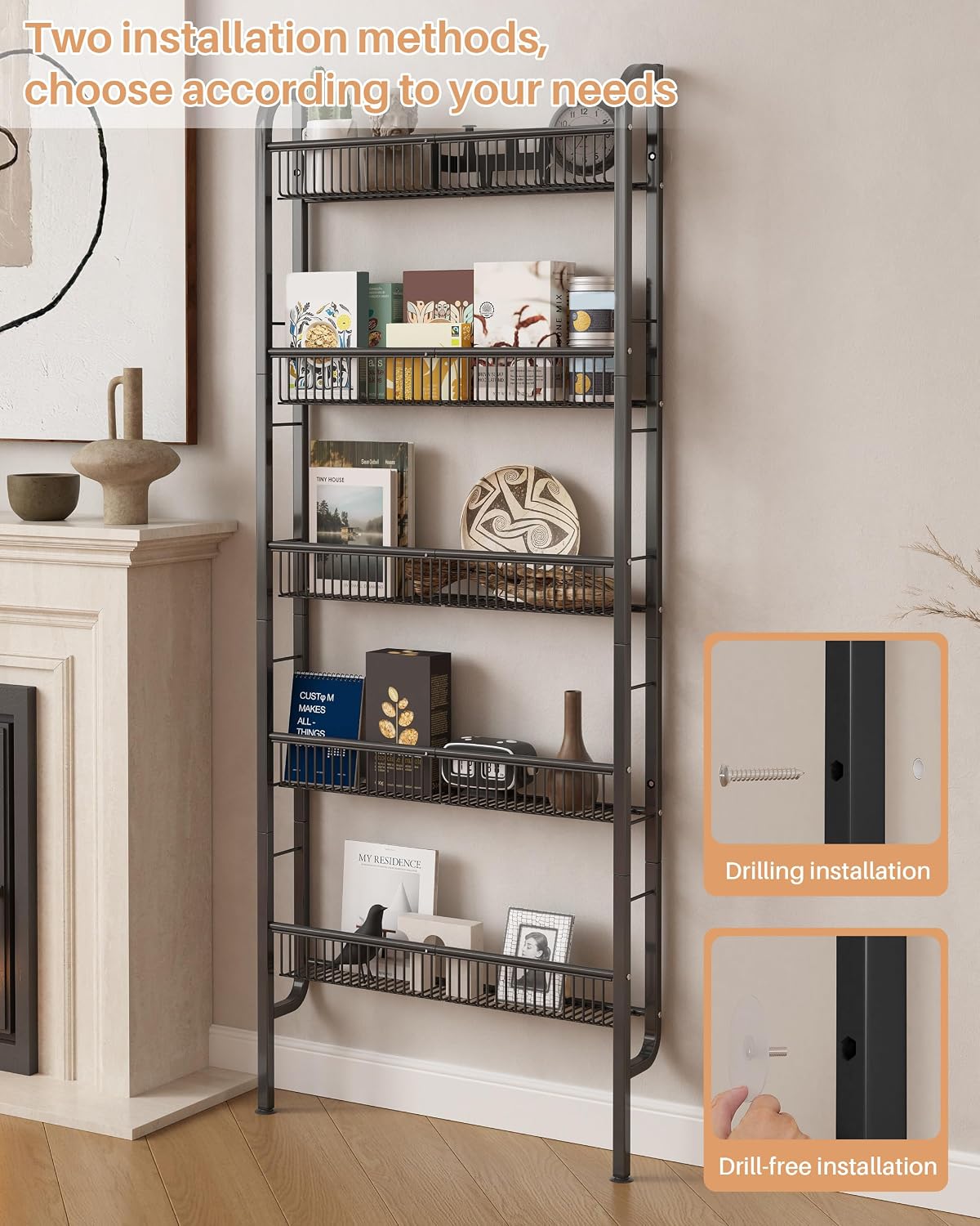 HULIABU Narrow 5-Tier Behind-the-Door Bathroom Storage Rack