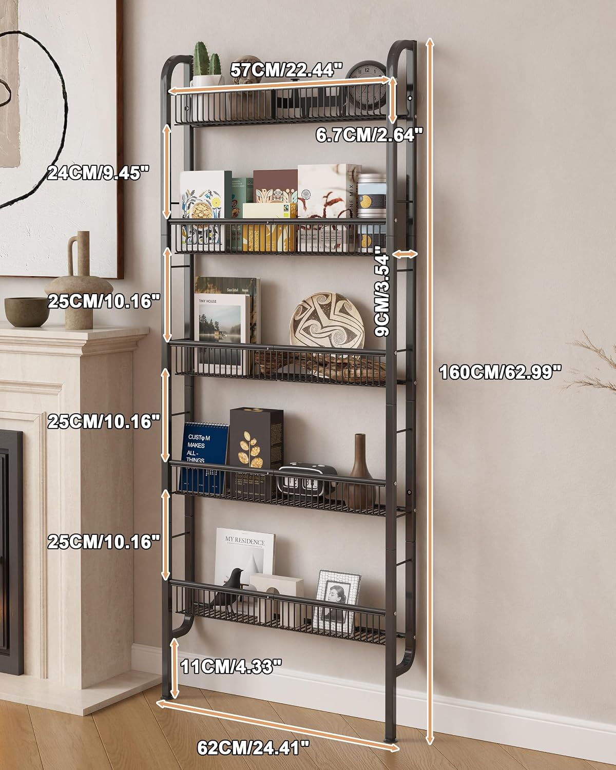 HULIABU Narrow 5-Tier Behind-the-Door Bathroom Storage Rack