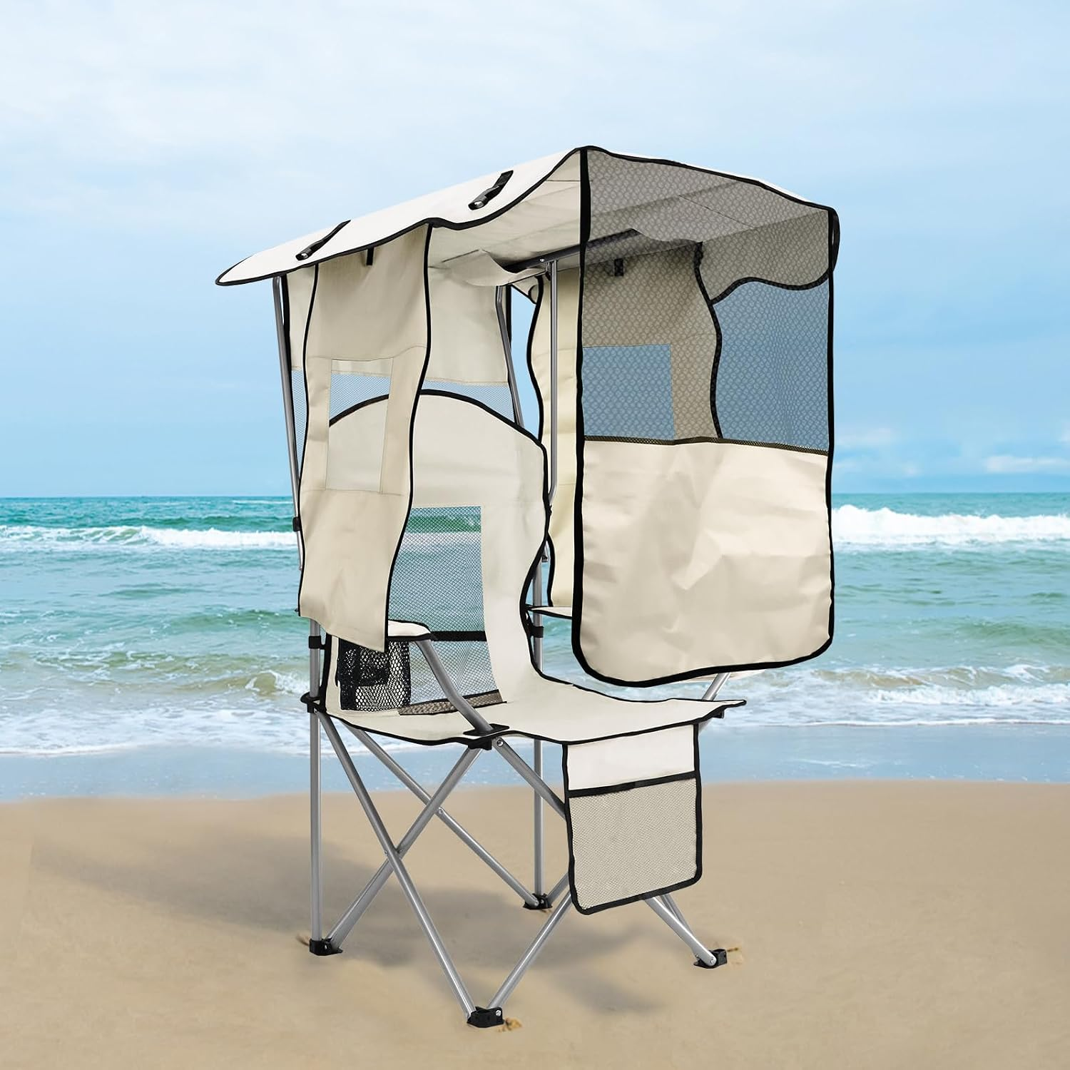 HULIABU Folding Canopy Camping Chair, Single & 2-Person Outdoor Loveseat with UPF 50+ Sun Shade, Portable Backpack Chair with Cooler & Storage for Beach, Camping & Picnic