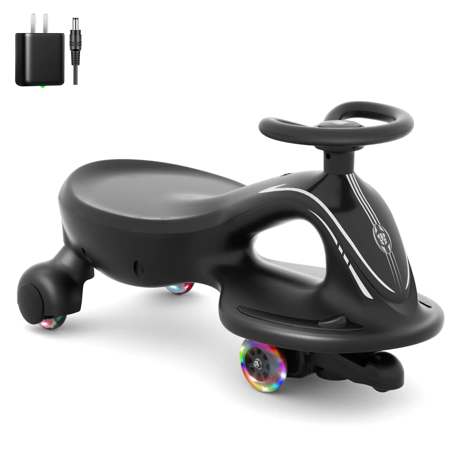 12V Electric Wiggle Car 2 in 1 Ride On Toy, Rechargeable Battery with Colorful Light-Emitting Wheel for Kids Gift