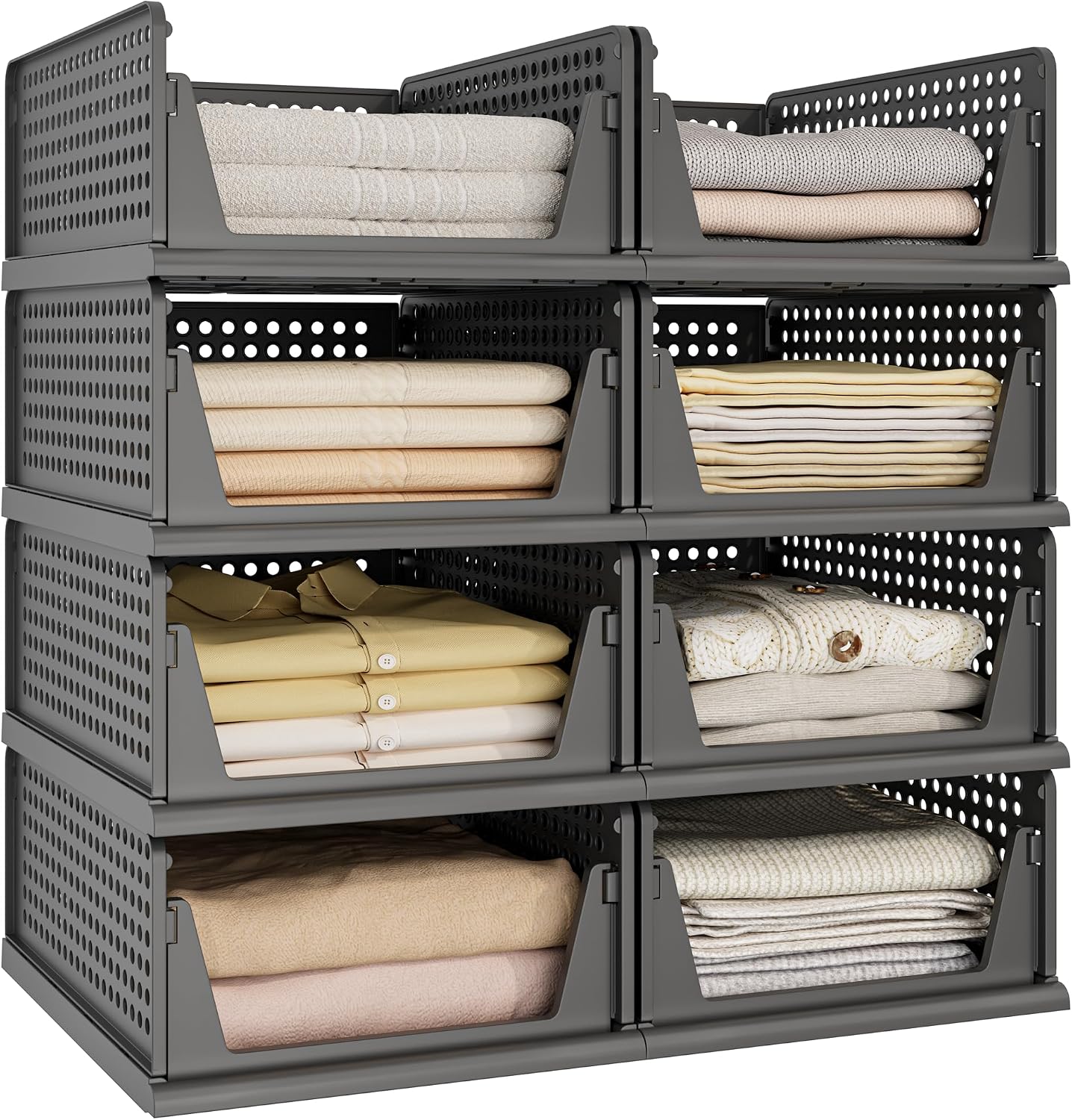 5 Pack Stackable Plastic Storage Closet Organizers and Storage Bins Drawer Shelf Storage Container for Wardrobe Cupboard Kitchen Bathroom Office White