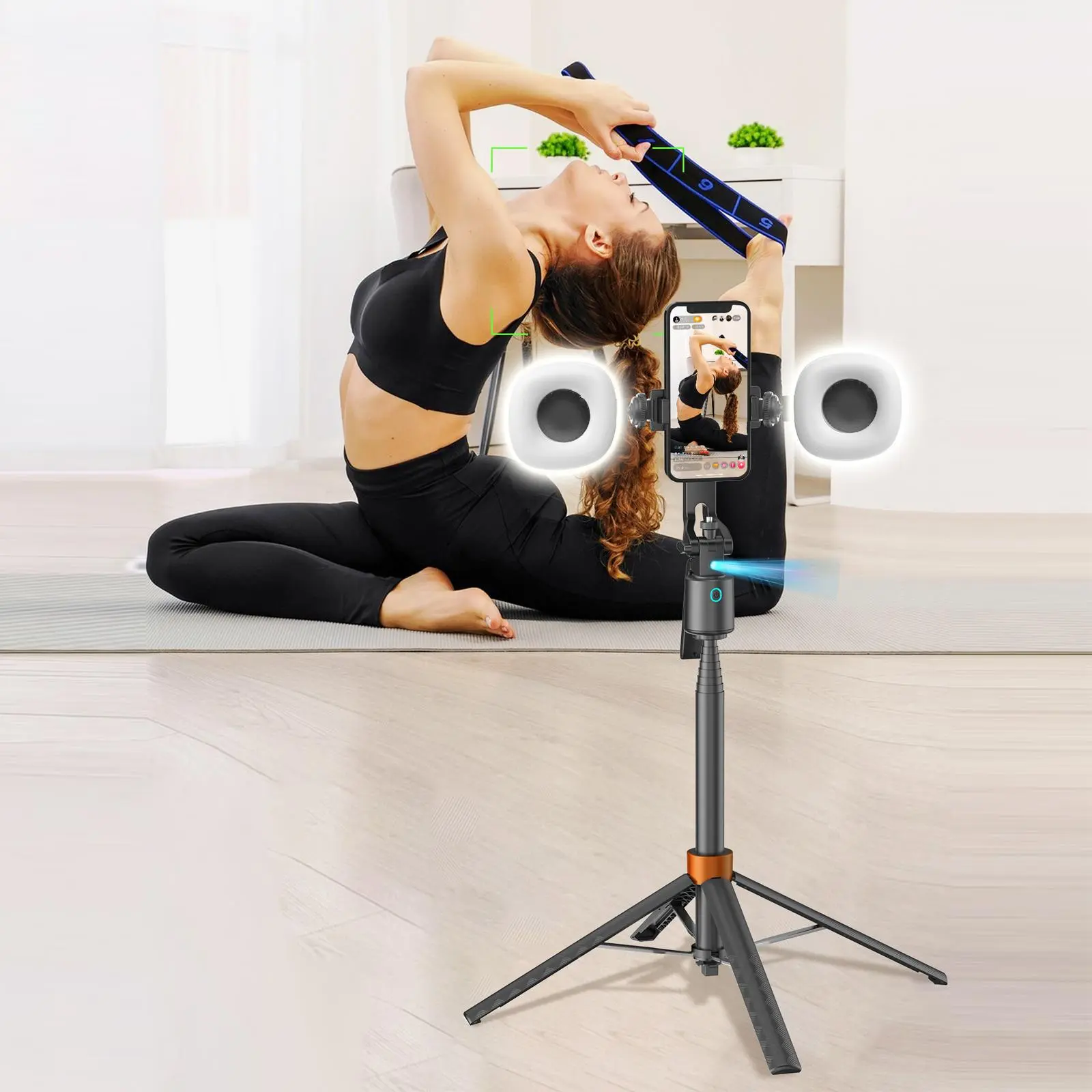 360° Rotatable Adjustable Selfie Stick Tripod, Rechargeable Smart Face Tracking Tripod with 2 Fill Lights, Auto Face Tracking Phone Holder for Vlog, Live Streaming, Remote Tripod