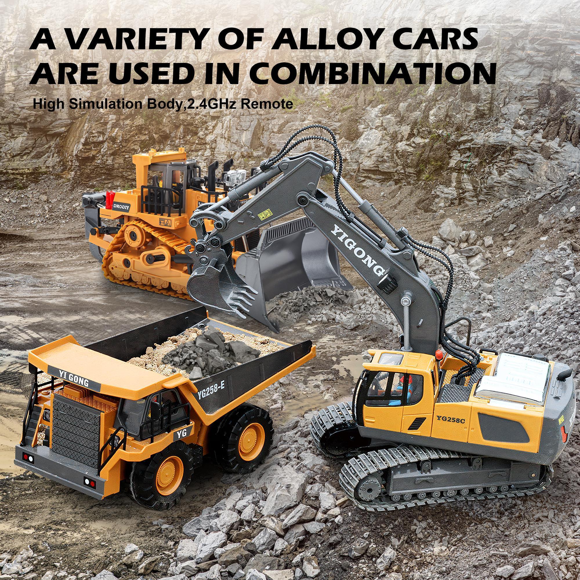 (Easy for kids!)Excavator RC Construction Truck 2.4G High-tech Remote-Control Bulldozer Construction Vehicle Electronic Toy Features lights, sounds and realistic tracks, suitable for children's play, children's gifts, birthday gifts,not 100% metal