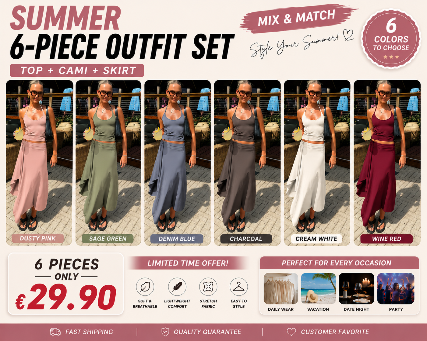 Women's Summer Outfit, Solid Sleeveless Tie-neck Cami Top & Bodycon Side Split Irregular Hem Long Skirt Two-piece Set
