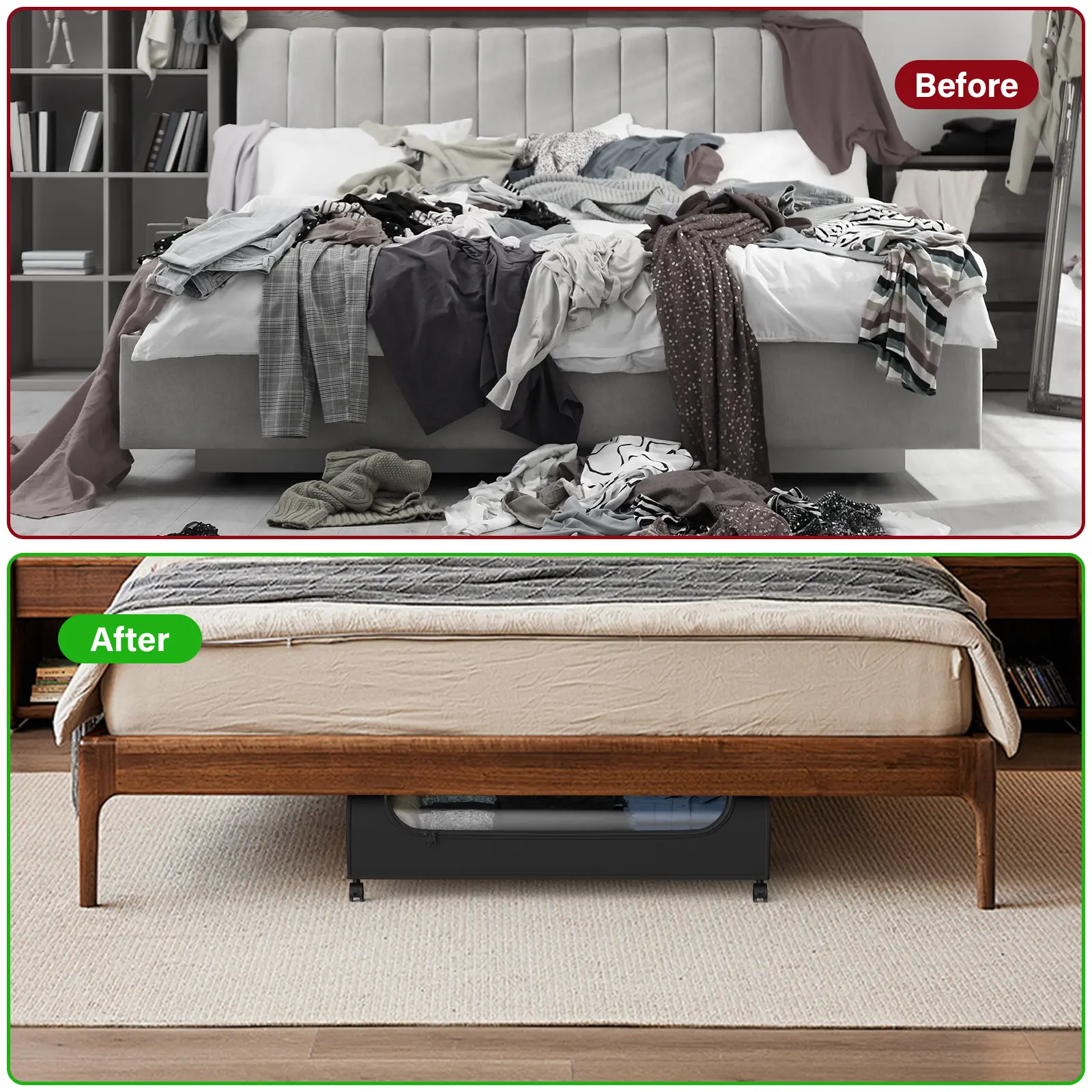 HULIABU Under Bed Storage Drawers with Wheels, Rolling Metal Storage Organizer for Clothes, Shoes & Blankets, Space-Saving Bedroom Storage