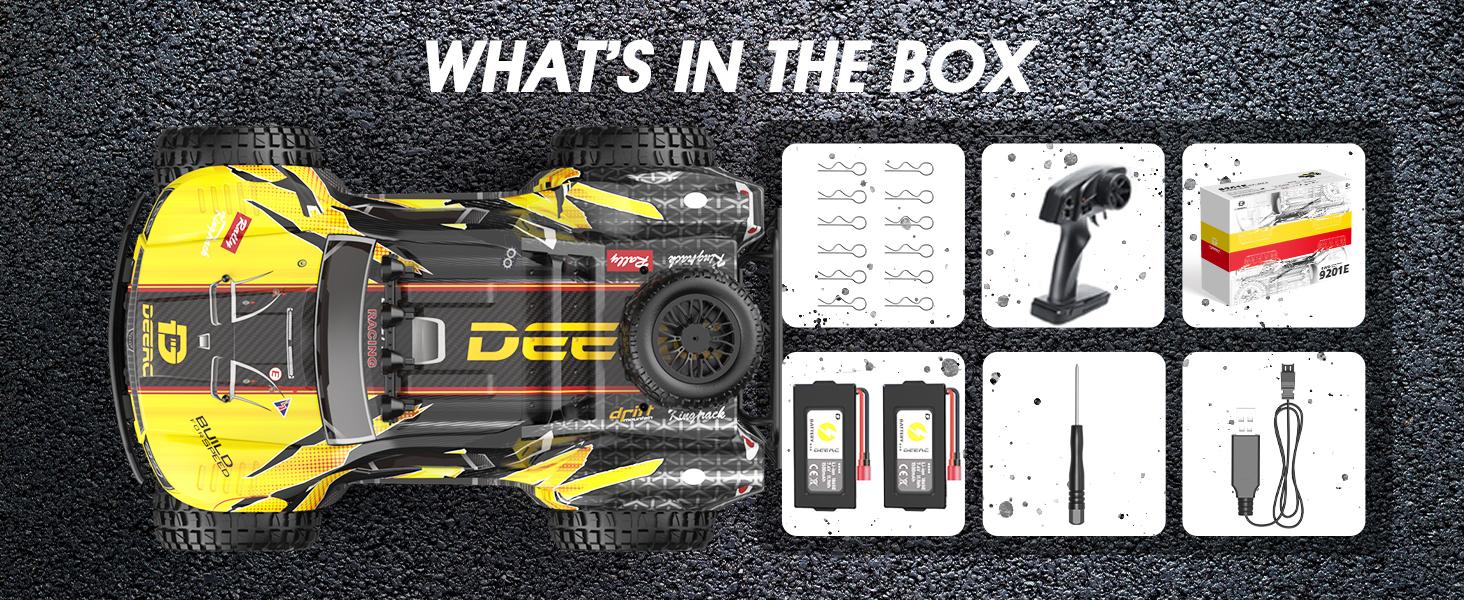 DEERC 9201E 1:10 Large Offroad Remote Control Race Car for Boys, 48 km/h Fast Short Course 4x4 PVC-Free Electric Vehicle with Lights, 2 Lithium-Ion Rechargeable Batteries, Miniature RC Cars DEERC 9201E 1:10 Large Offroad Remote Control Race Car for Boys, 48 km/h Fast Short Course 4x4 PVC-Free Electric Vehicle with Lights, 2 Lithium-Ion Rechargeable Batteries, Miniature RC Cars