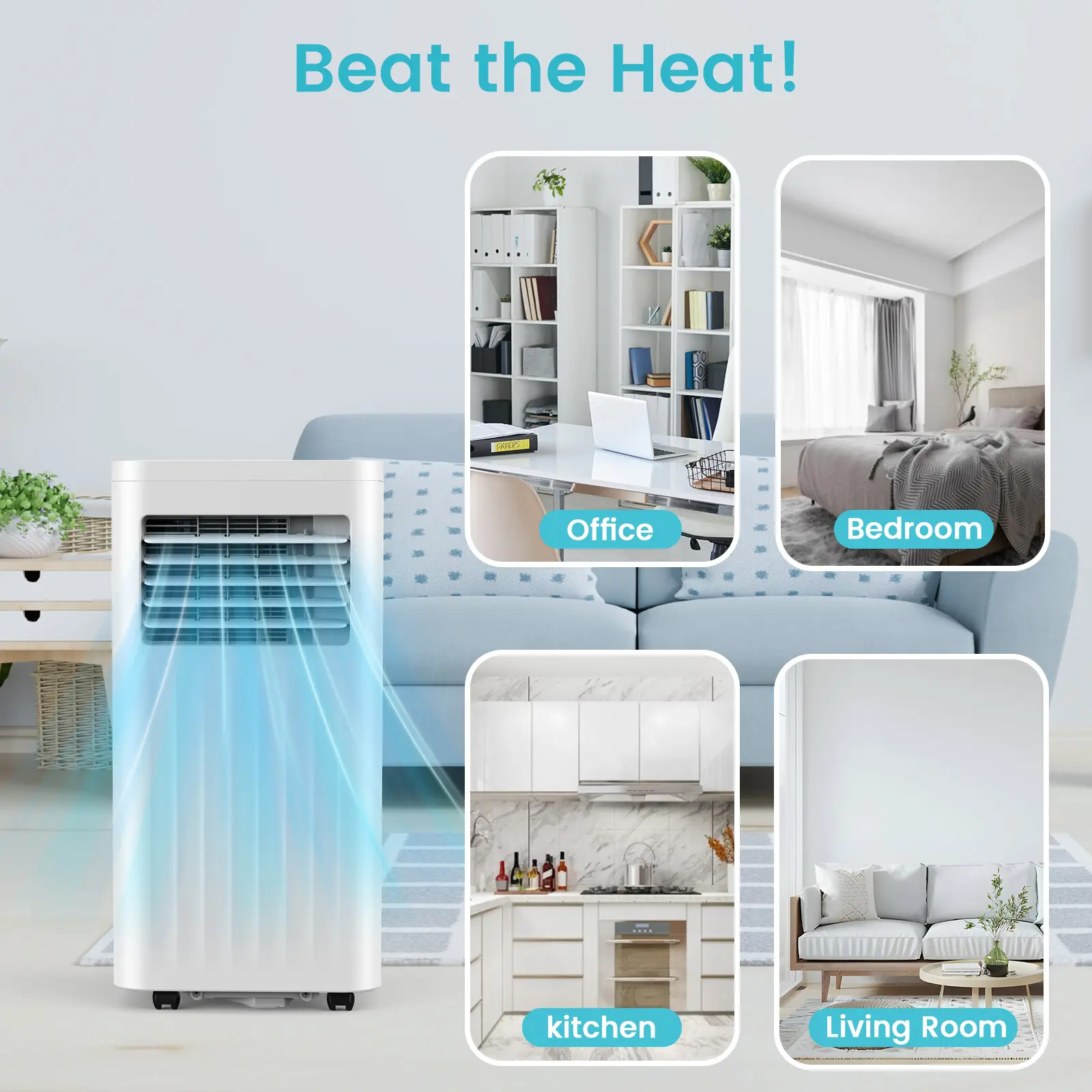 COWSAR 8000-10000 BTU EasyCool Portable Air Conditioner – Indoor Room Home Comfort Gear, Cools 350 Sq.Ft, Remote Control, LED Display, 24H Timer, Sleep Mode & Window Installation Kit, for Bedroom Office Apartment