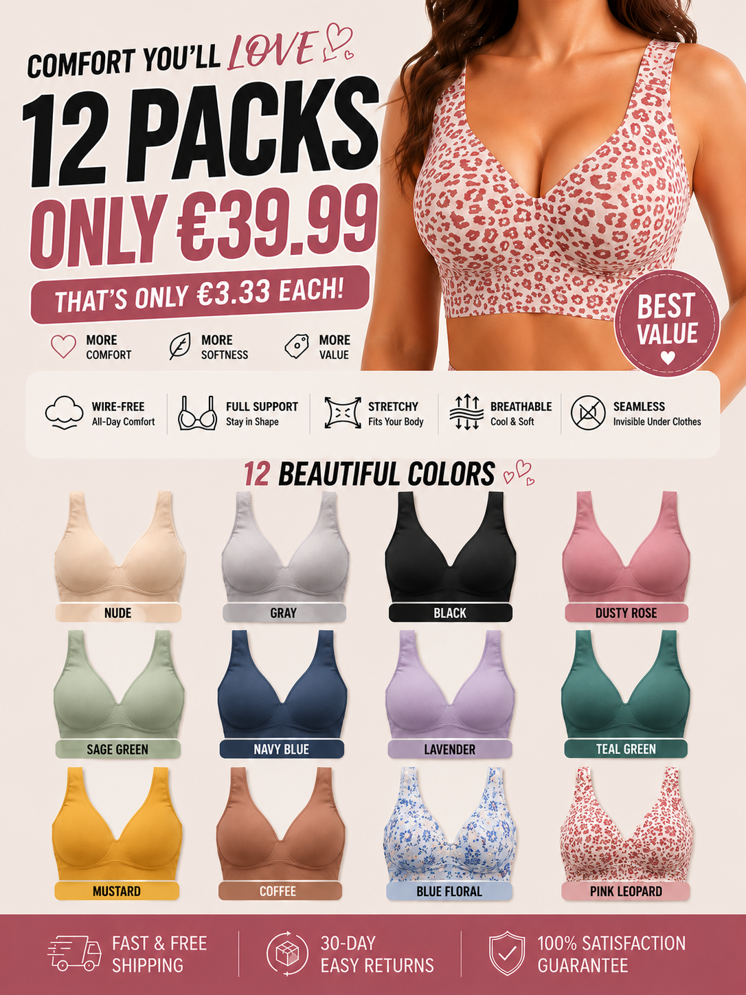 Women Jelly Bras Wirefree Full Coverage No Underwire Everyday Bras Comfortable