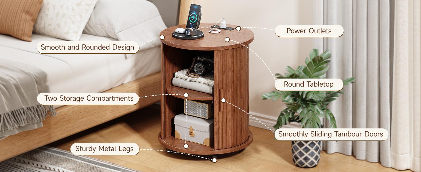 【BackToSchool】ONBRILL Round End Table Set of 2 with Charging Station, Mid Century Bedside Table with Sliding Door & 2 Tier Storage, Modern Nightstands Set of 2 for Living Room, Bedroom, Entryway BackToSchool,dorm essentials,home decor 【BackToSchool】ONBRILL Round End Table Set of 2 with Charging Station, Mid Century Bedside Table with Sliding Door & 2 Tier Storage, Modern Nightstands Set of 2 for Living Room, Bedroom, Entryway BackToSchool,dorm essentials,home decor