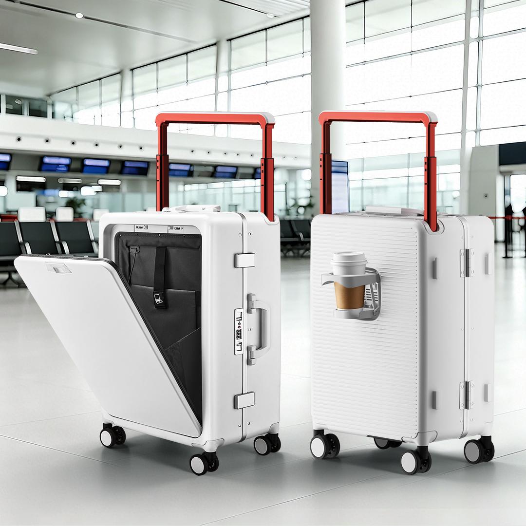 Polycarbonate Carry On Luggage with Front Opening, Waterproof Buckle Closure, Innovative Wide-Handle, 360&deg; Spinner Wheels with Brakes & USB Port, 4 Wheels 360 Rotation, Water Resistant, Anti-Theft