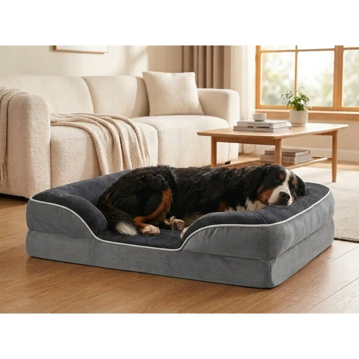 Orthopedic Bolster Dog Bed, Memory Foam Pet Sofa Bed for Medium & Large Dogs