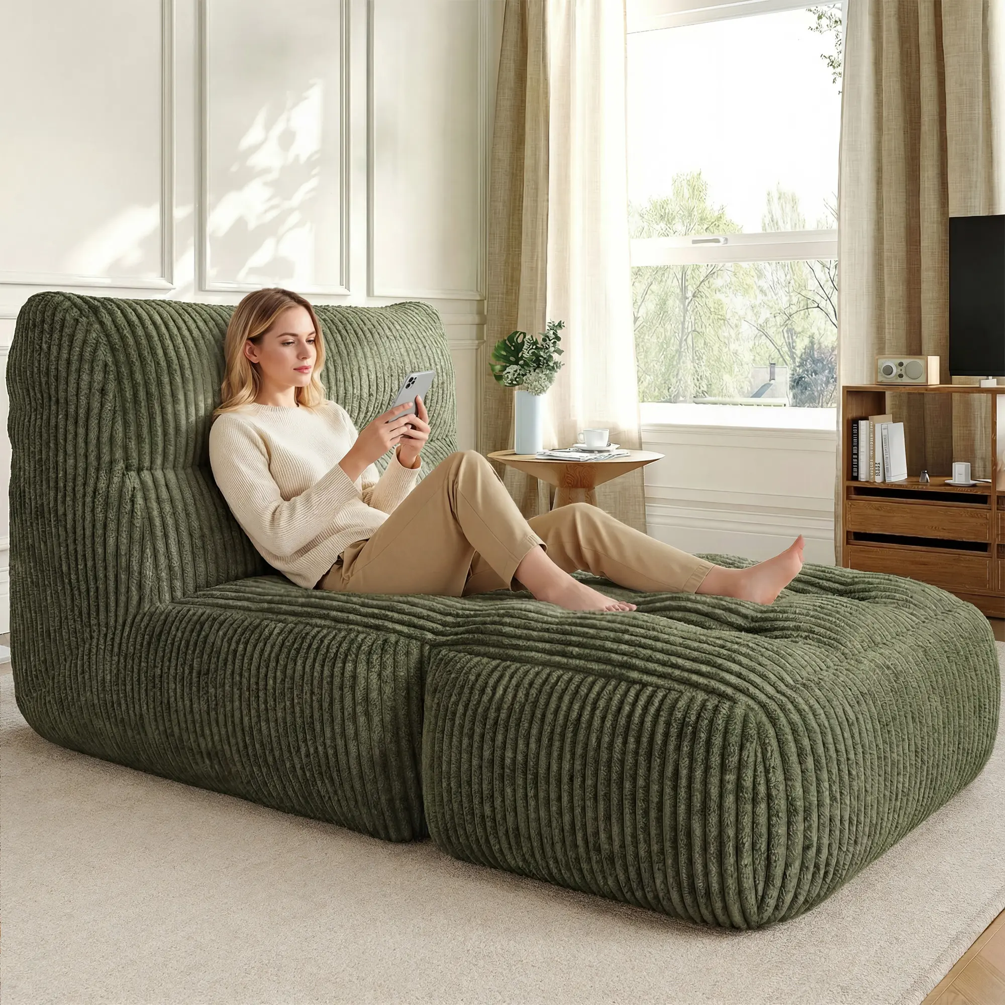 Premium Giant Bean Bag Sofa | Memory Foam, Foldable Ottoman, 31.49" H | Lazy Lounge Chair for Home & Balcony