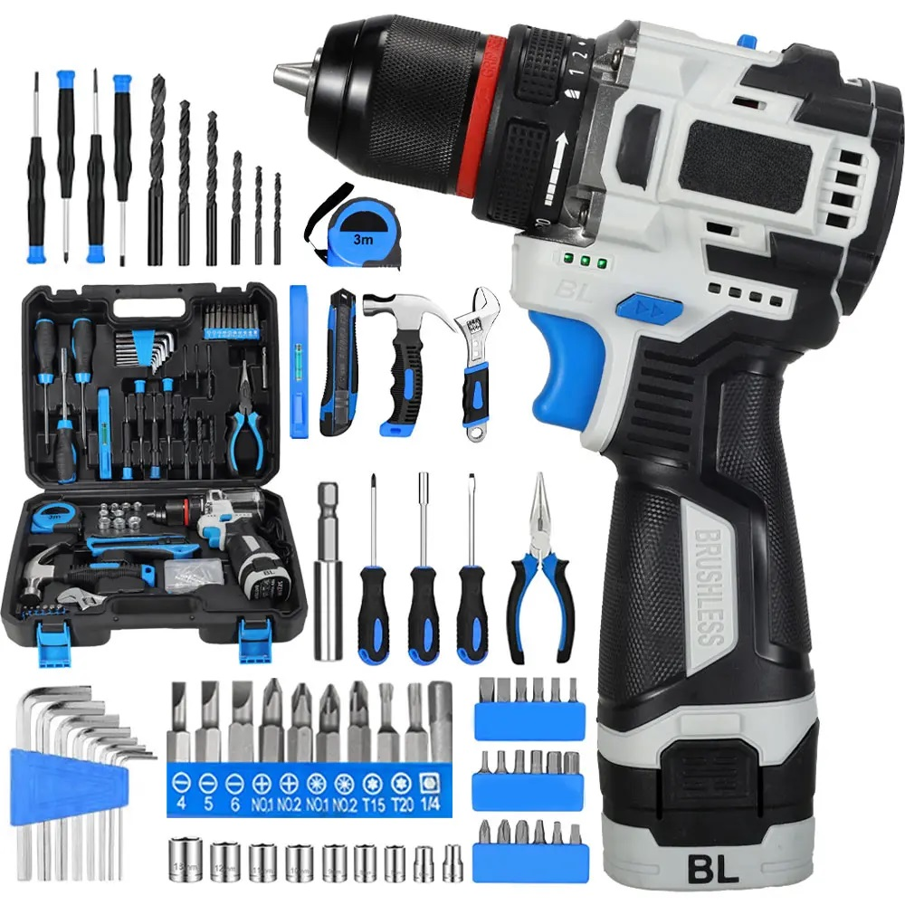 18V Brushless Cordless Drill Set with Charger & Drill Bits, Complete Home DIY Tool Kit