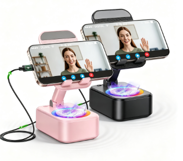Wireless Sensor Audio Speaker Stand,5-in-1 CellPhone Stand,Rechargeable Emergency Power Bank,360° Rotation Phone Speaker Stand & Charger, Suitable for Kitchen Travel Party Outdoors Gym, Women's Men's Gift Ideas Phone Accessories
