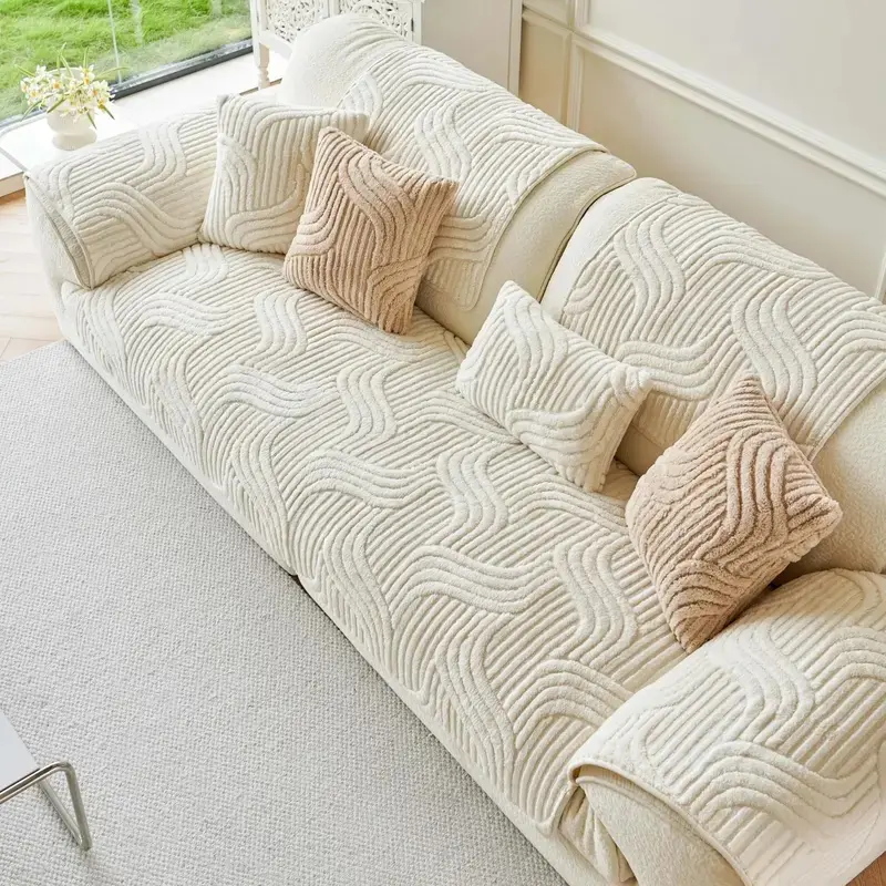  Gift Choice 1 Count Sofa Cover for 1-4Seater NO BACK OR ARMREST Solid ColorJacquard Sofa Protector, Anti-slip CouchBench Cover, Machine Washable Slipcover,Pet-friendly sofa Towel Mat for Home, LivingRoom, Dormitory, Hotel, Beige, Gray
