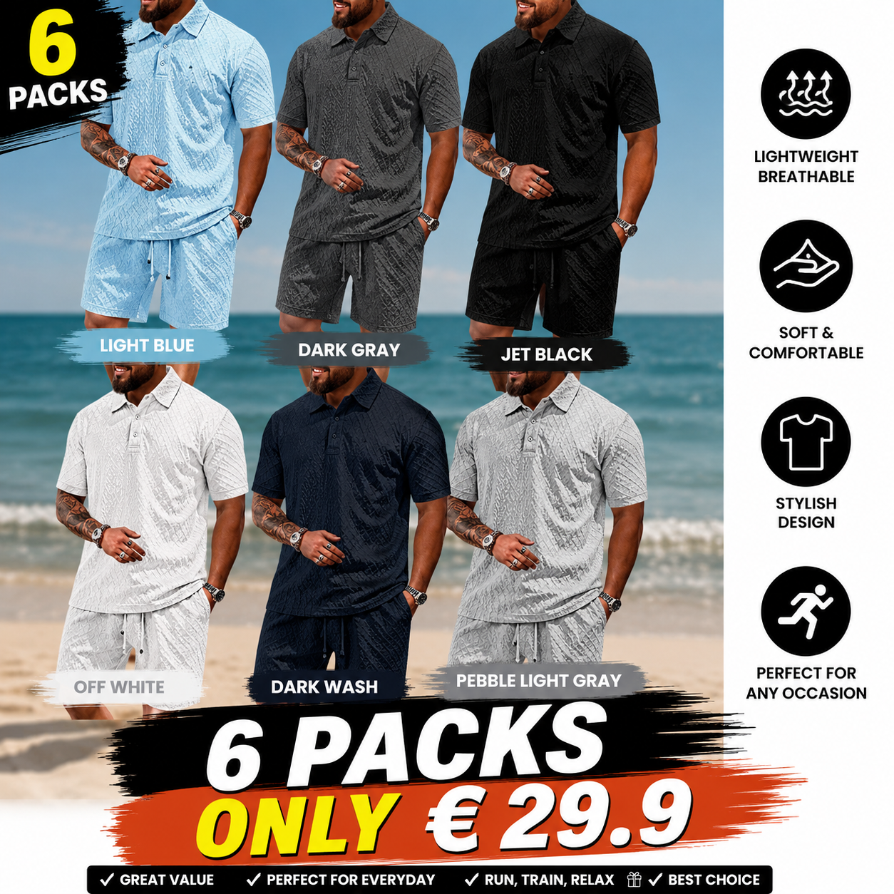 Men's Solid Polo Shirt & Drawstring Waist Shorts Set