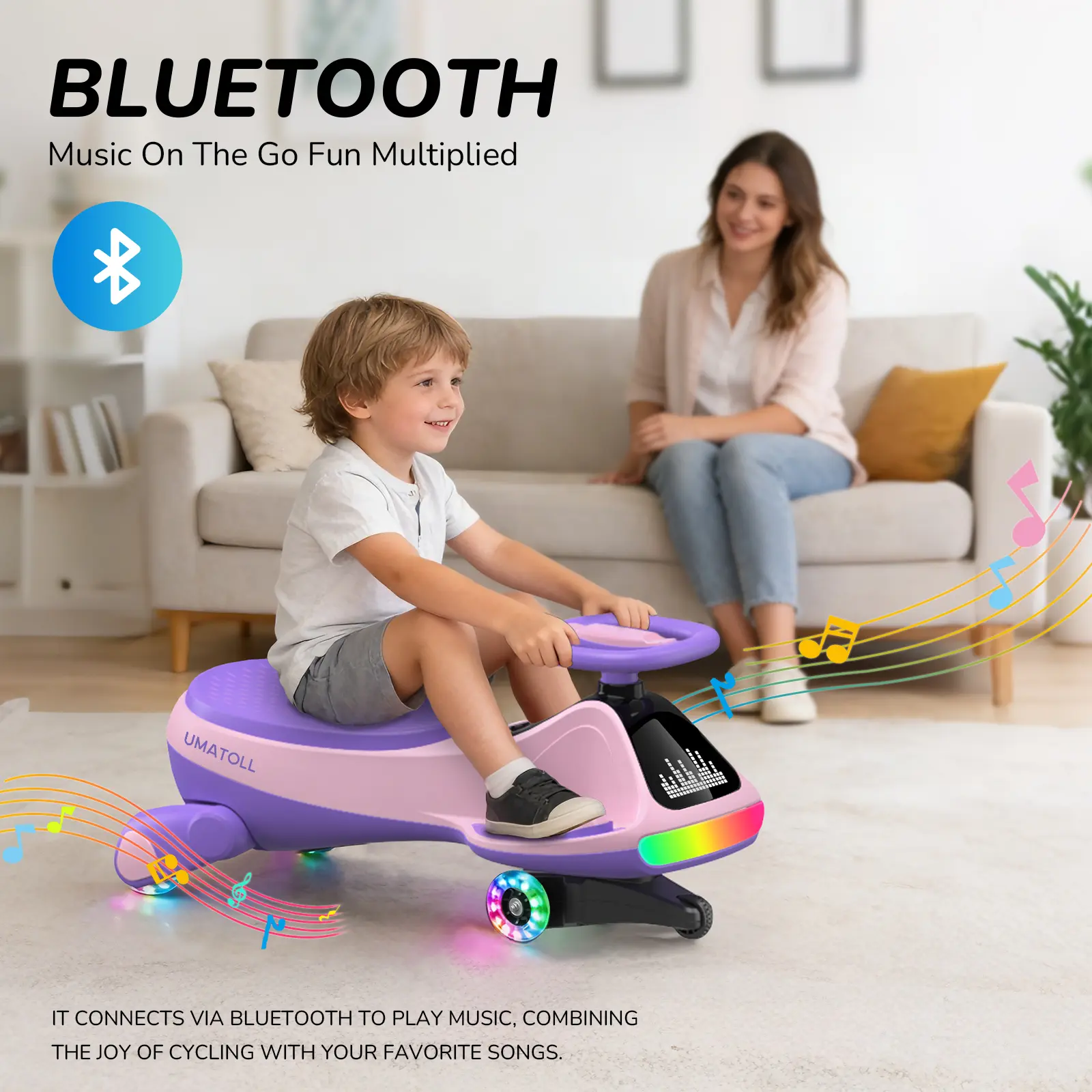 Umatoll Premium 12V Electric Wiggle Car with Digital Display Screen, Pedal & RGBIC LED Lights, Bluetooth Music Ride on Toys, Twist Car, Birthday Gifts， Adjustable Lighting Screen, #DealsForYouDays
