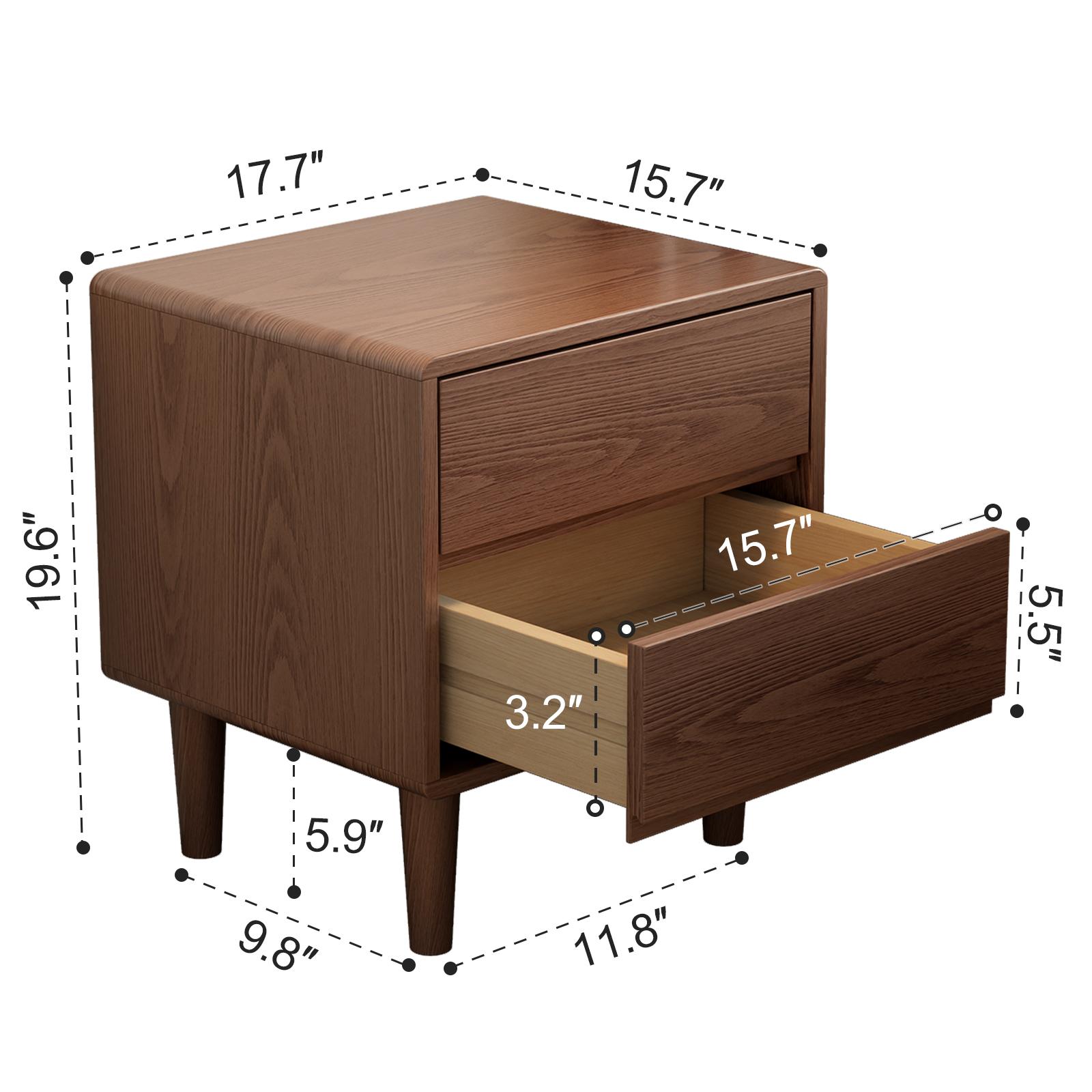 Solid Wood Nightstand with Drawers - Mid-Century Modern Storage Nightstand, Hand-Polished Edges Refined Wood Bedside Table for Modern Bedroom Arm’s Reach Storage