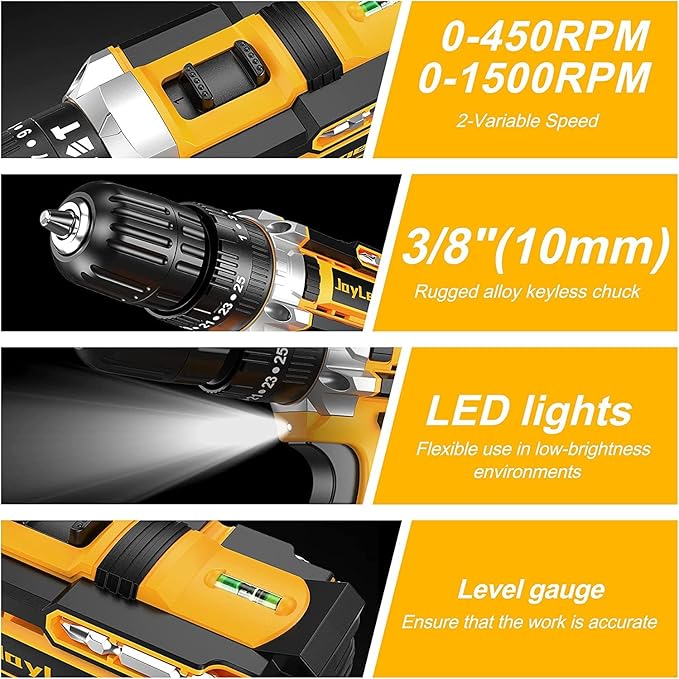 【DealsForYouDays】Cordless Drill Tool Set 21V Electric Power Drill with 2&times;2.0Ah Lithium-Ion Battery and Charger, 2-Speed Portable DIY & Home Toolbox Kit , Holiday gifts