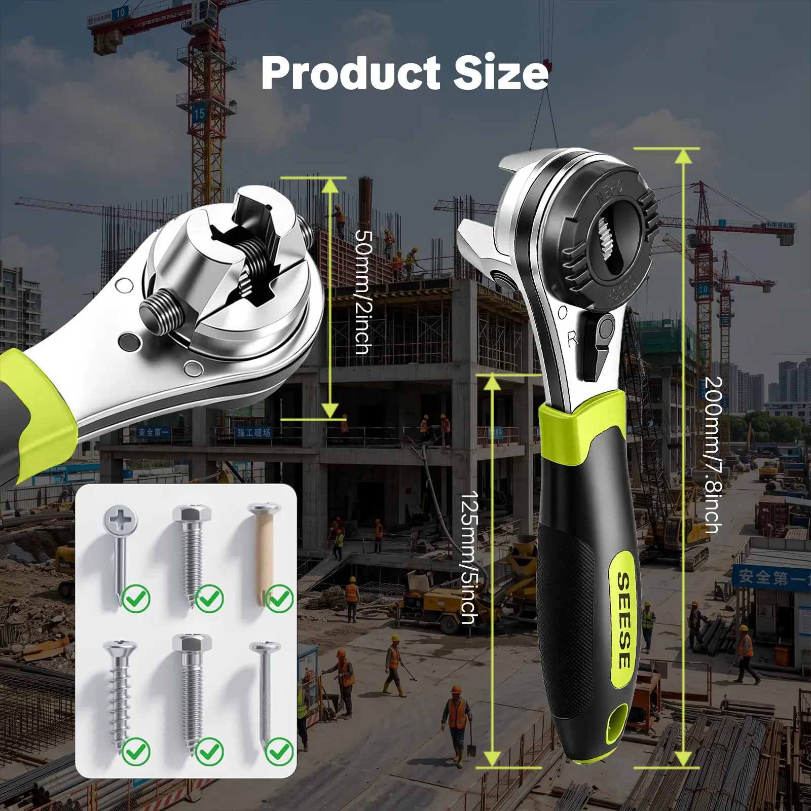 SEESE Adjustable Ratchet Wrench Kit for 6-22mm Screw, Portable Adjustable Ratcheting Wrench Set with Non-slip Handle