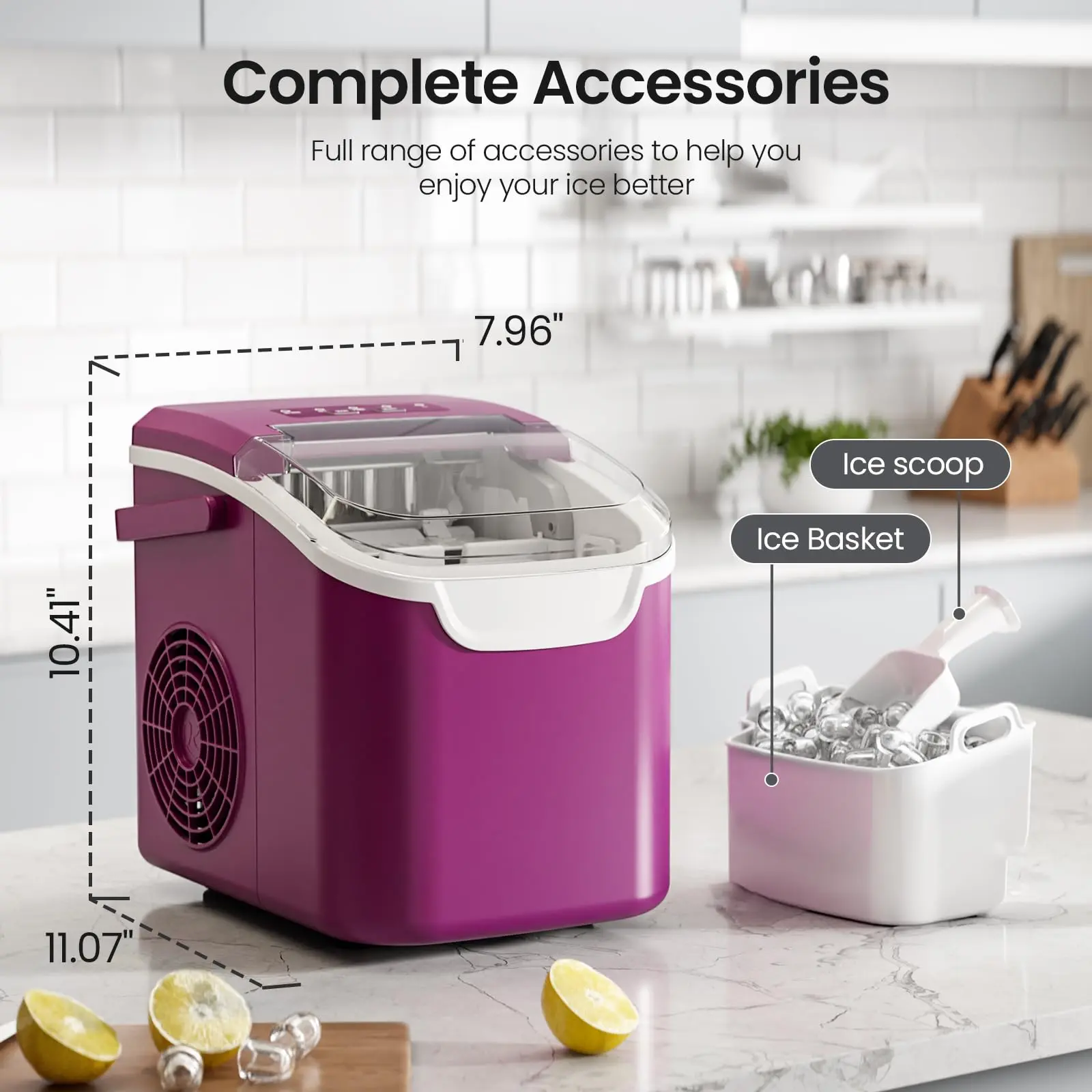 Back To School - HULIABU Countertop Icemaker with Handle - Bullet Ice Making Machine, 8 Cubes in 6 Mins, Portable Self-Cleaning Ice Machine for Home/Office (Purple)