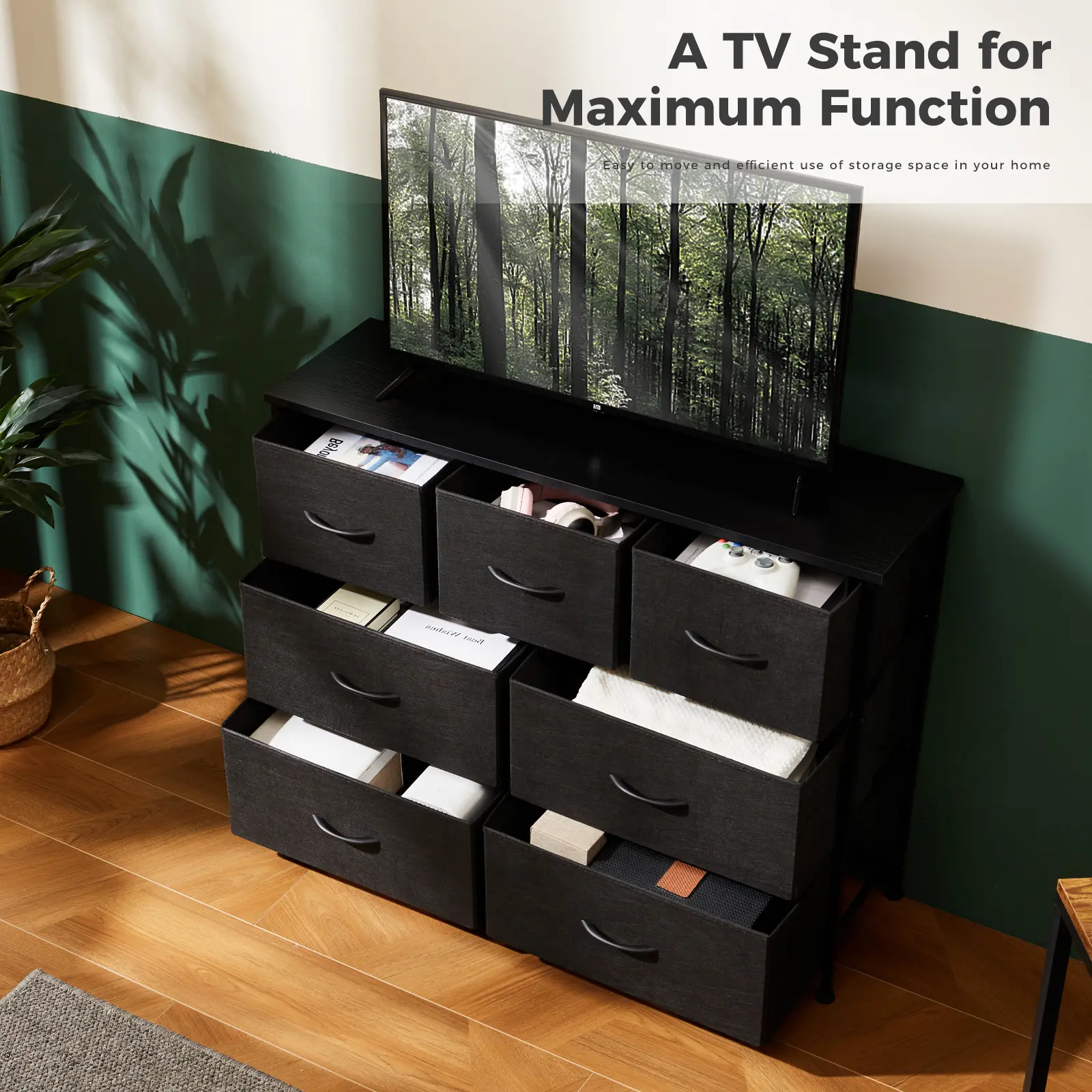 【Deal】Sweetcrispy 7-Drawer Black Fabric Drawer Storage Dresser - Bedroom Dresser, Small Room Organization Product, Organizer Storage, TV Stand Sideboard, Entryway Cabinet